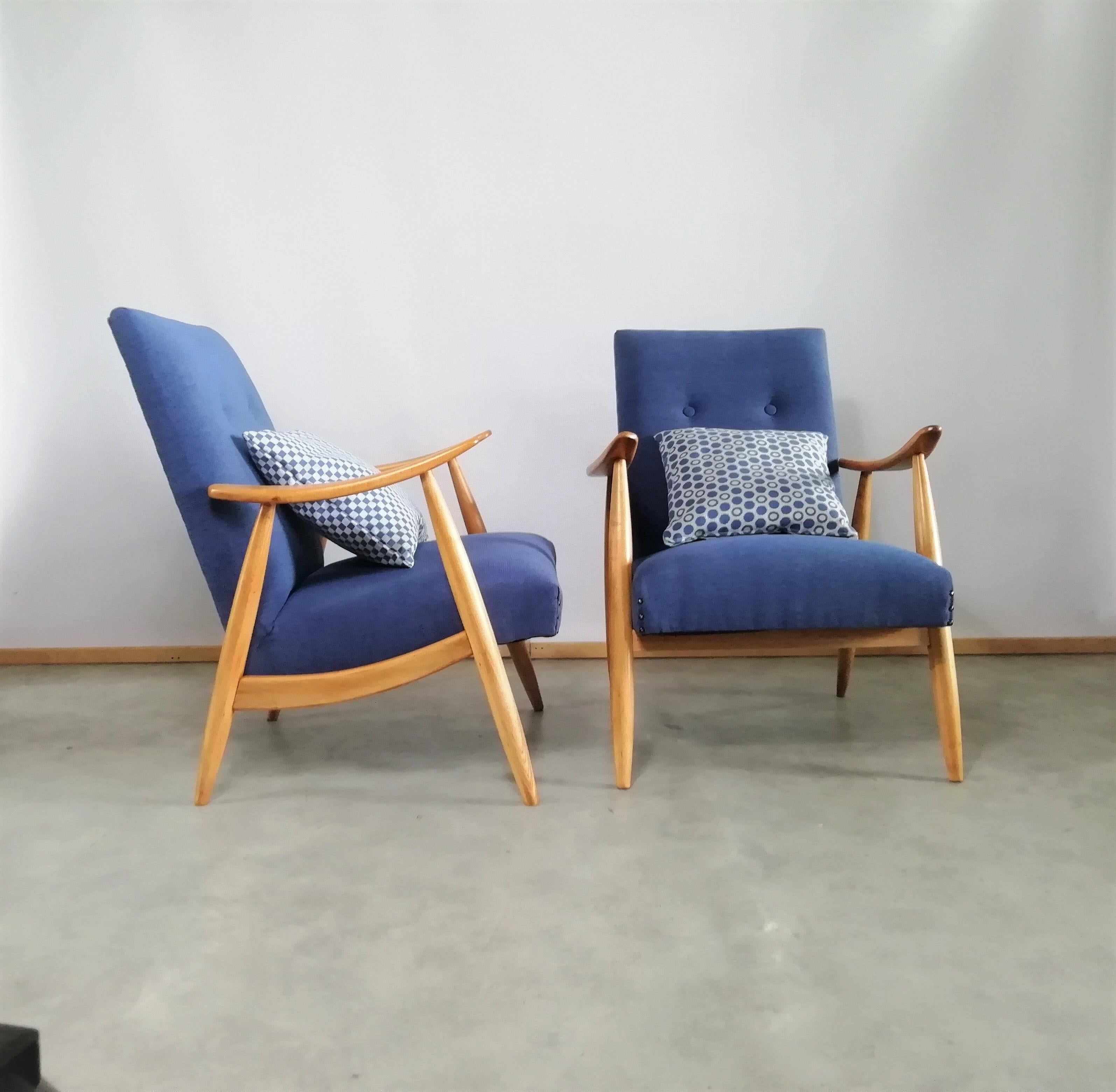 Scandinavian Modern Pair of Easy Chairs by Louis Van Teeffelen for Wébé