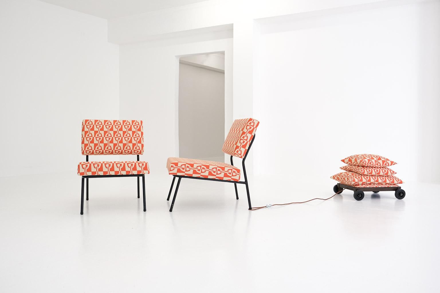 Pair of Easy Chairs by Paul Geoffroy for Airborne, with Hermès Fabrics, 1950s For Sale 4