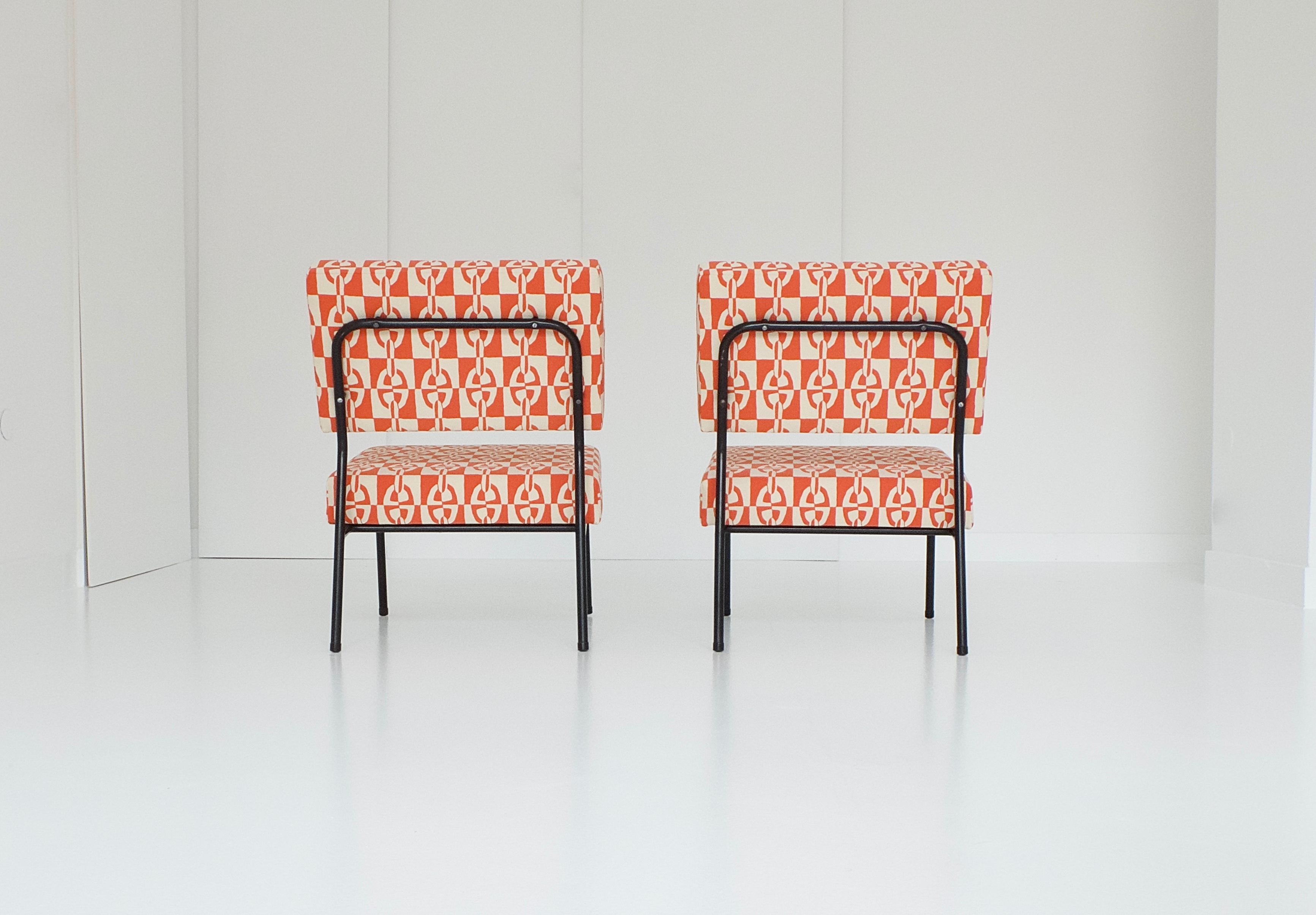Pair of Easy Chairs by Paul Geoffroy for Airborne, with Hermès Fabrics, 1950s 6