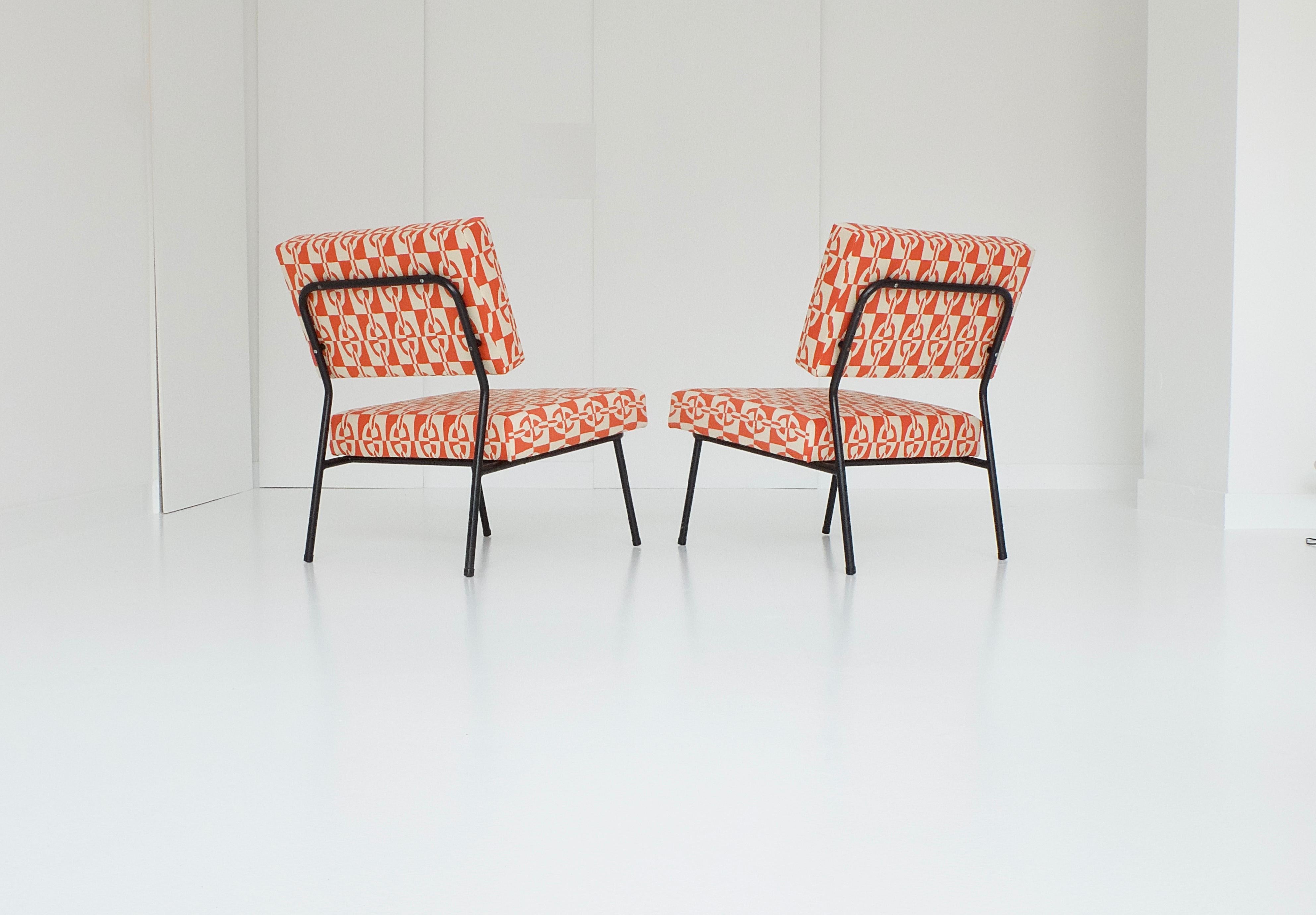 Pair of Easy Chairs by Paul Geoffroy for Airborne, with Hermès Fabrics, 1950s 7