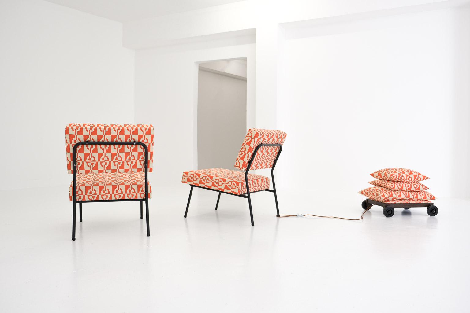 Pair of Easy Chairs by Paul Geoffroy for Airborne, with Hermès Fabrics, 1950s For Sale 7