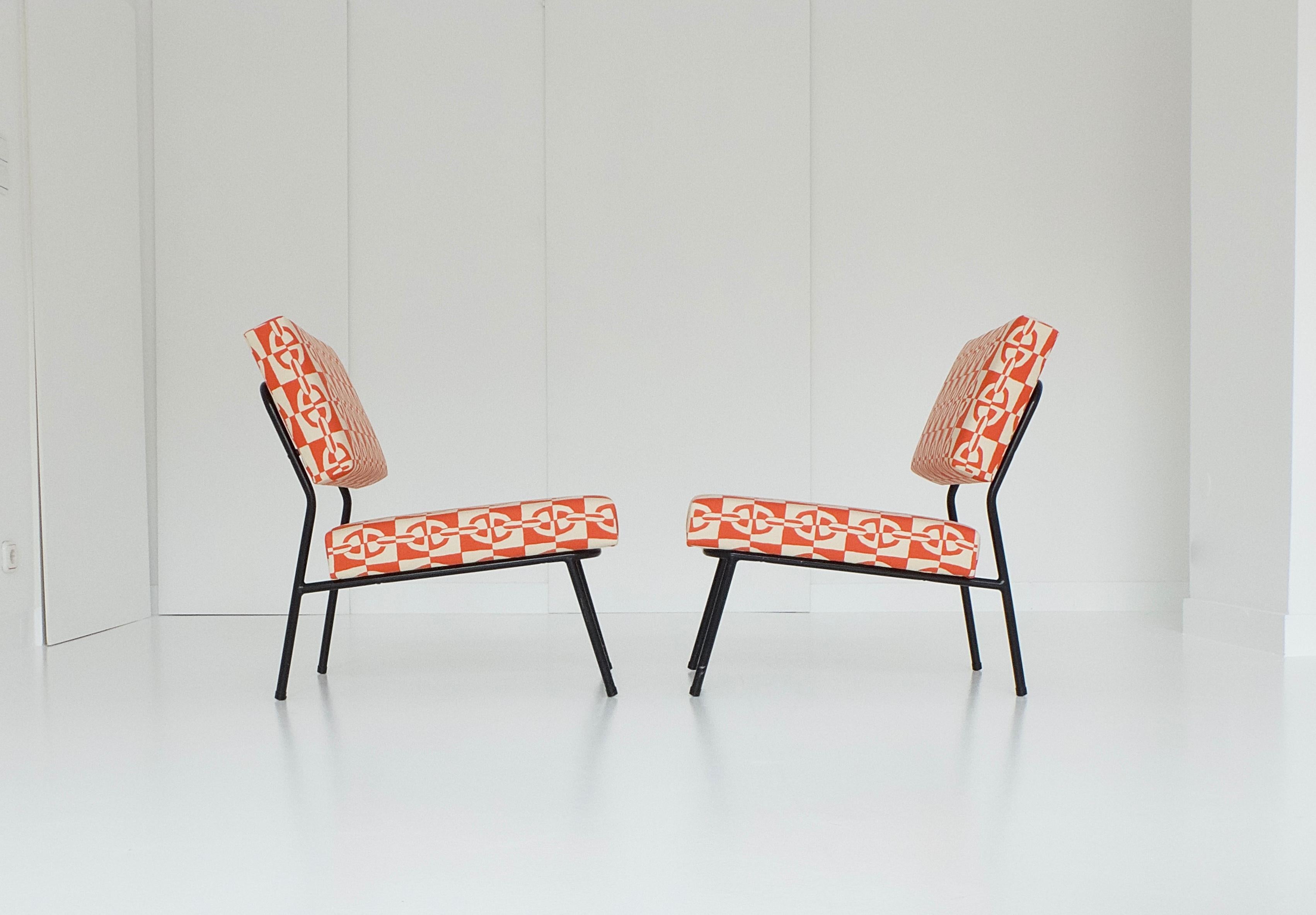 Pair of Easy Chairs by Paul Geoffroy for Airborne, with Hermès Fabrics, 1950s 8