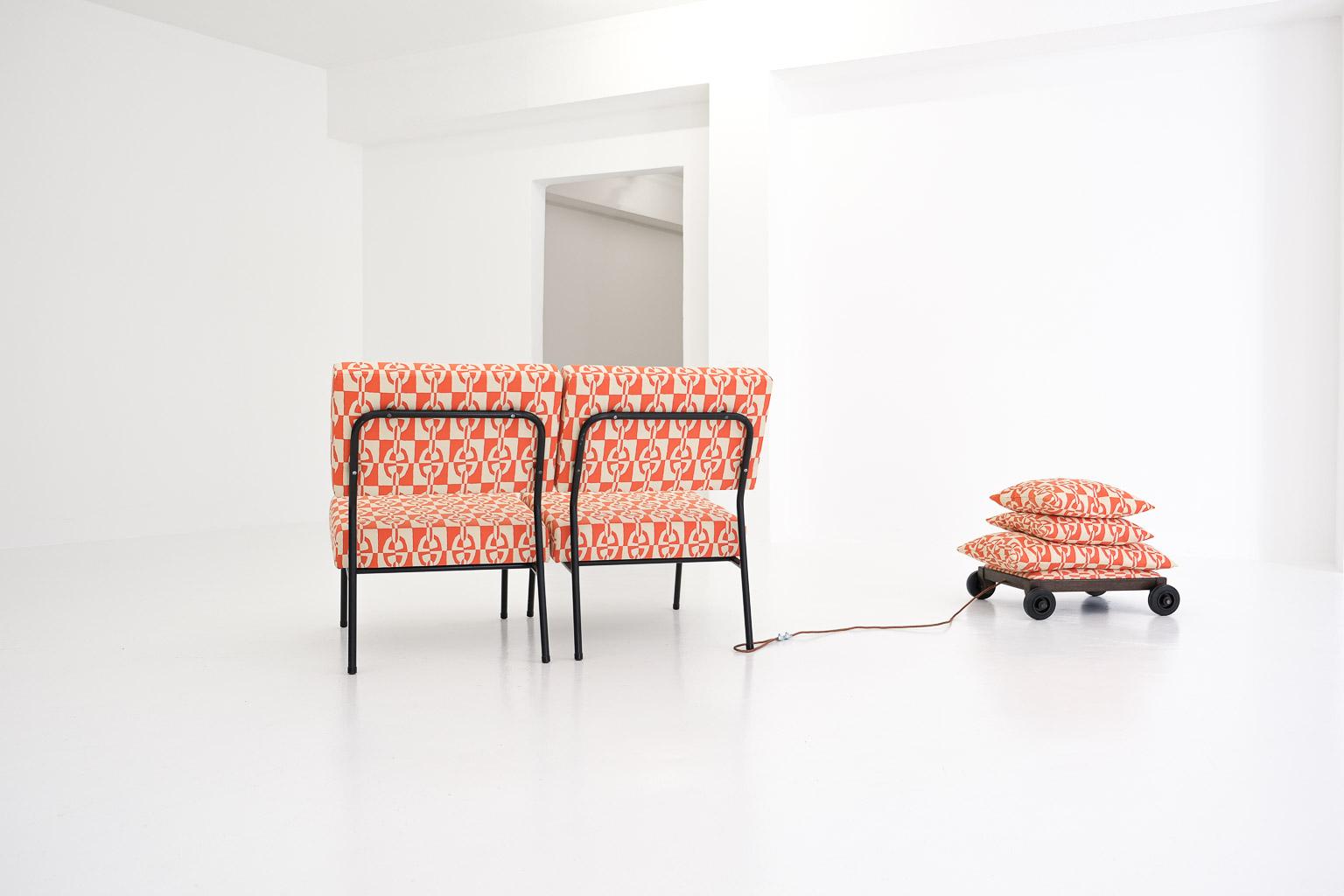 Pair of Easy Chairs by Paul Geoffroy for Airborne, with Hermès Fabrics, 1950s For Sale 8