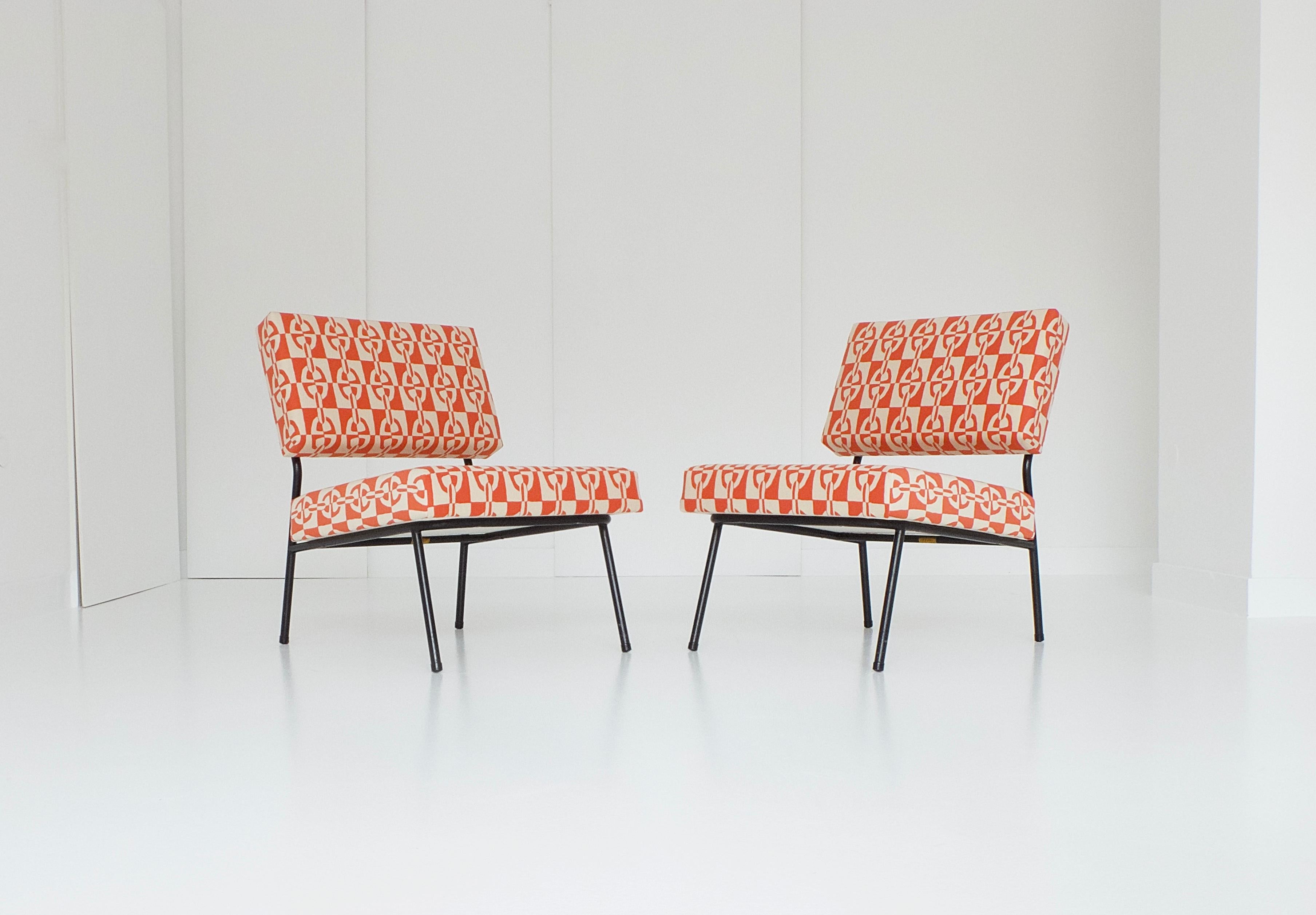 Pair of Easy Chairs by Paul Geoffroy for Airborne, with Hermès Fabrics, 1950s 9
