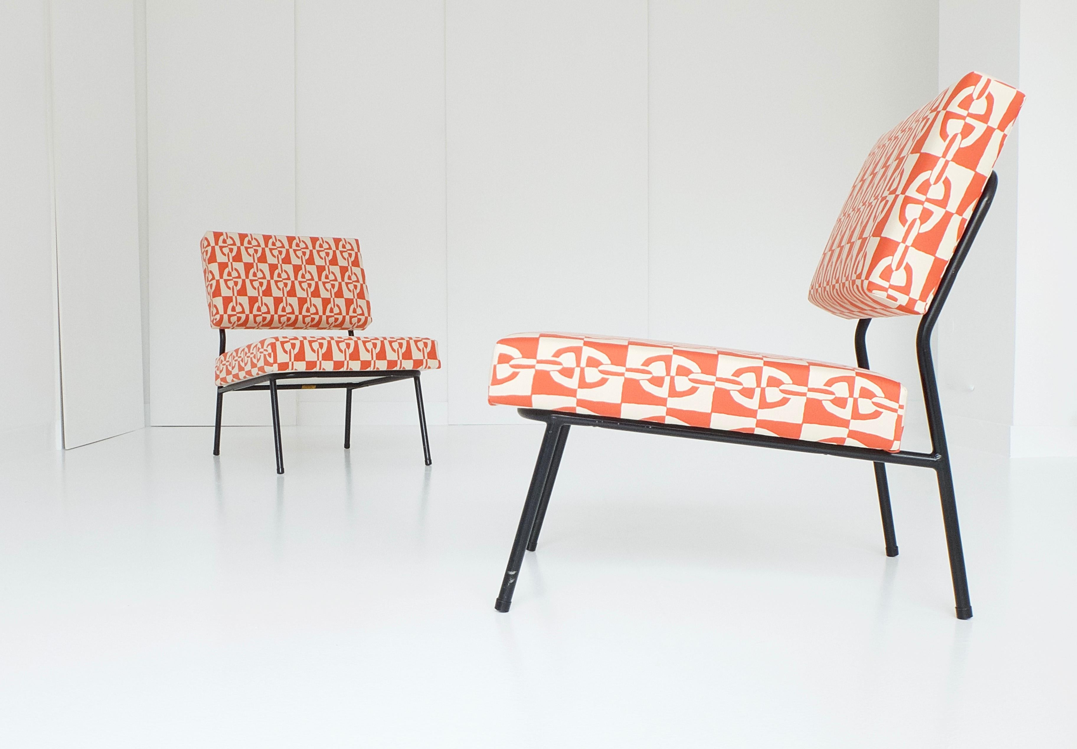 Pair of Easy Chairs by Paul Geoffroy for Airborne, with Hermès Fabrics, 1950s 10