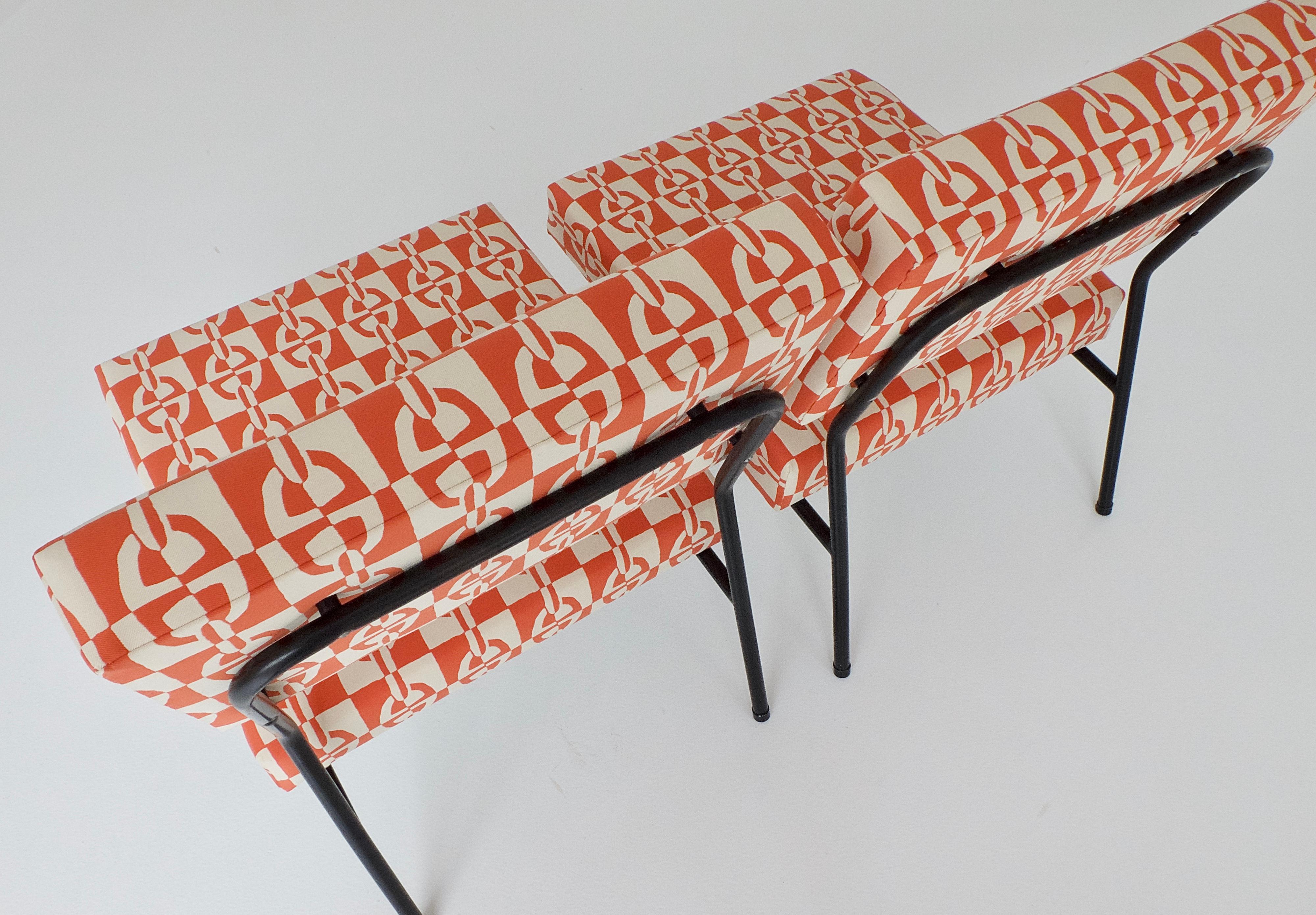 Pair of Easy Chairs by Paul Geoffroy for Airborne, with Hermès Fabrics, 1950s 1
