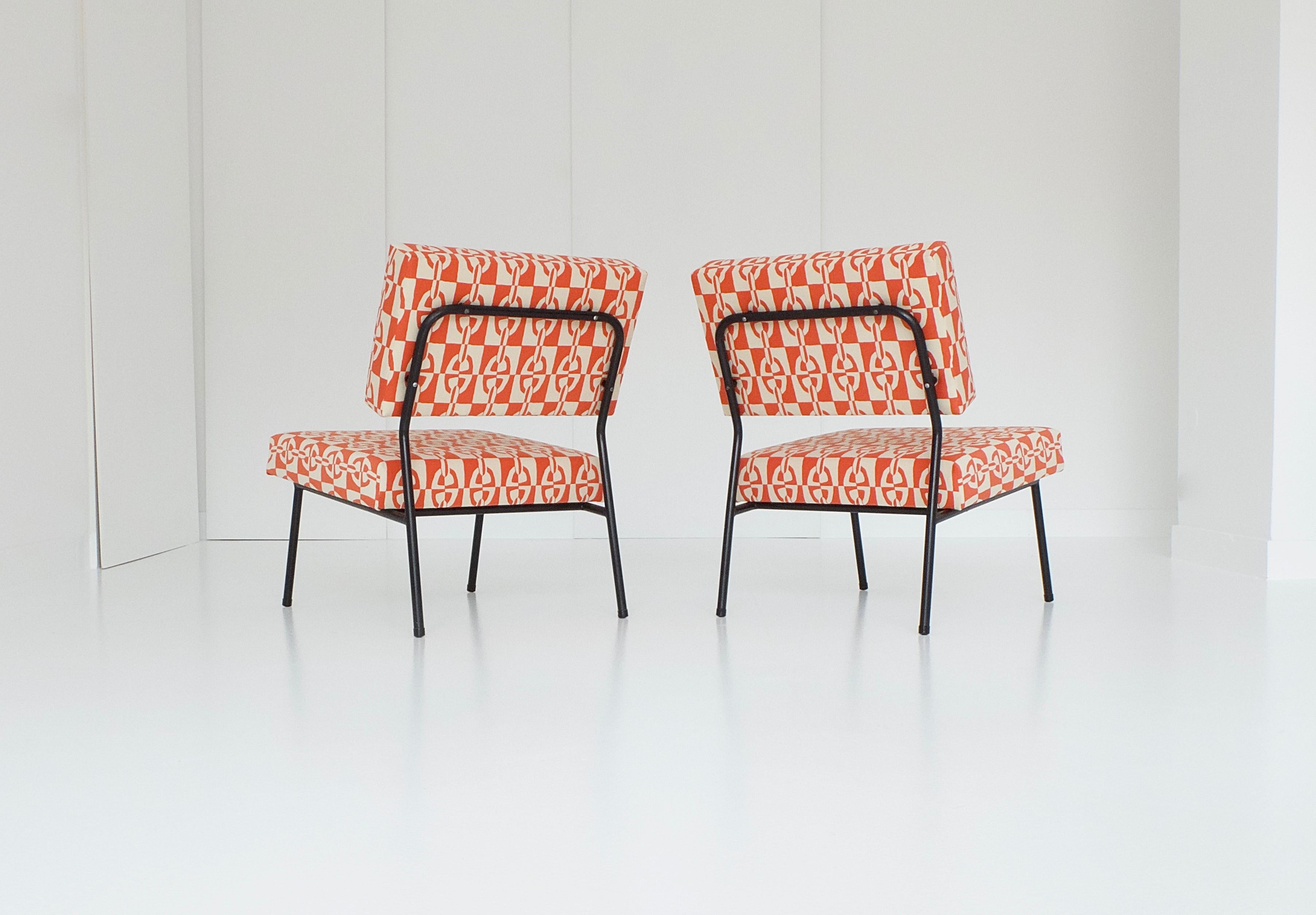 Pair of Easy Chairs by Paul Geoffroy for Airborne, with Hermès Fabrics, 1950s 2