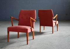 Sillones modernos daneses de haya teñida de ámbar, 1950, diseño elegante