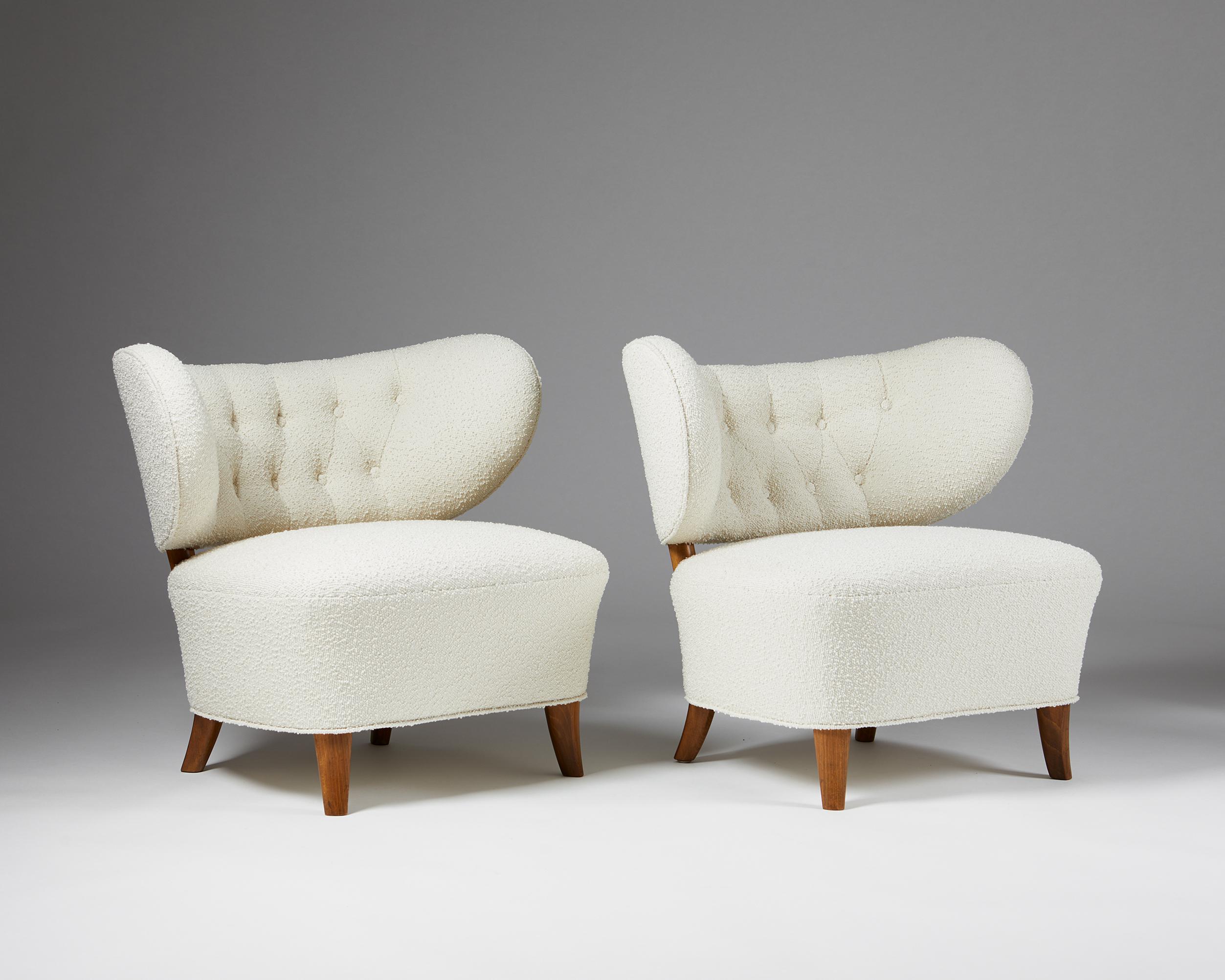 Sessel ohne Armlehne, entworfen von Otto Schulz für Boet, Schweden, 1940er Jahre, Paar (Moderne der Mitte des Jahrhunderts) im Angebot