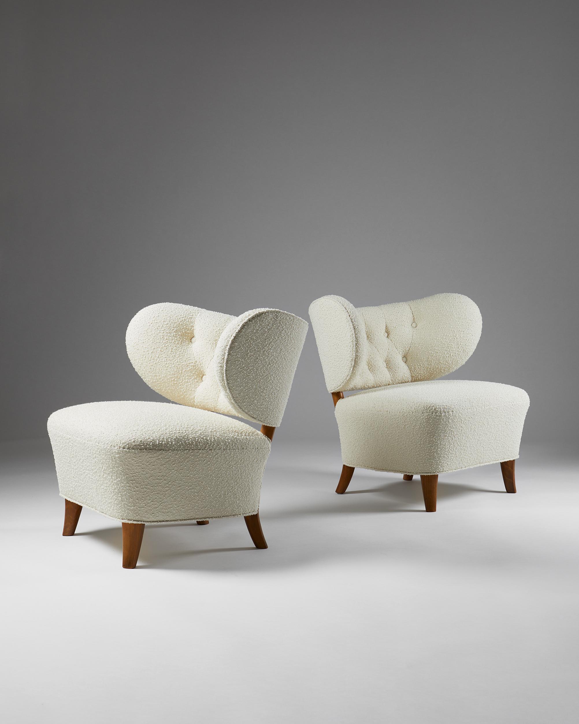 Mid-Century Modern Pair of Easy Chairs Designed by Otto Schulz for Boet, Sweden, 1940s For Sale