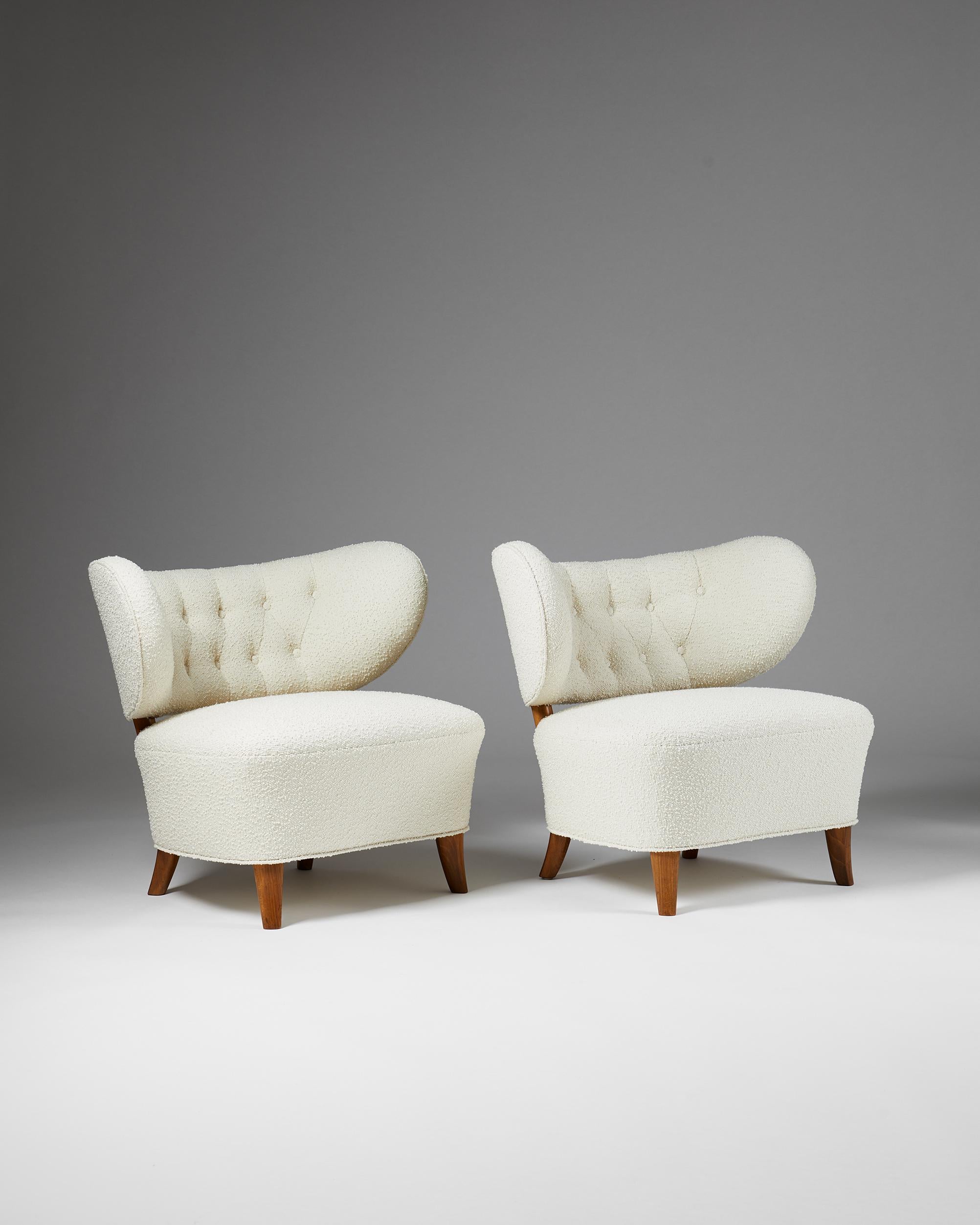 Swedish Pair of Easy Chairs Designed by Otto Schulz for Boet, Sweden, 1940s For Sale