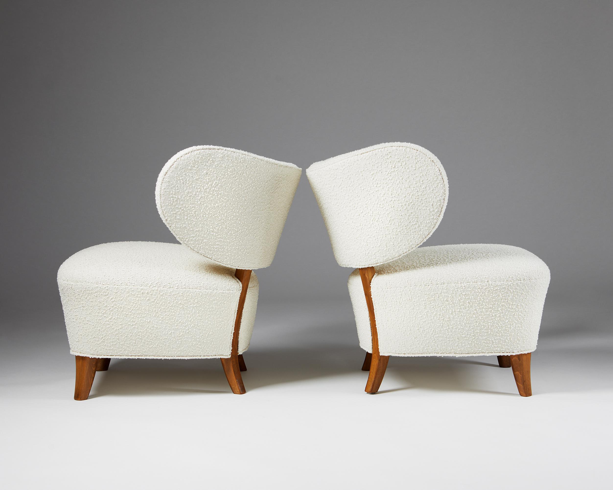 Sessel ohne Armlehne, entworfen von Otto Schulz für Boet, Schweden, 1940er Jahre, Paar (20. Jahrhundert) im Angebot