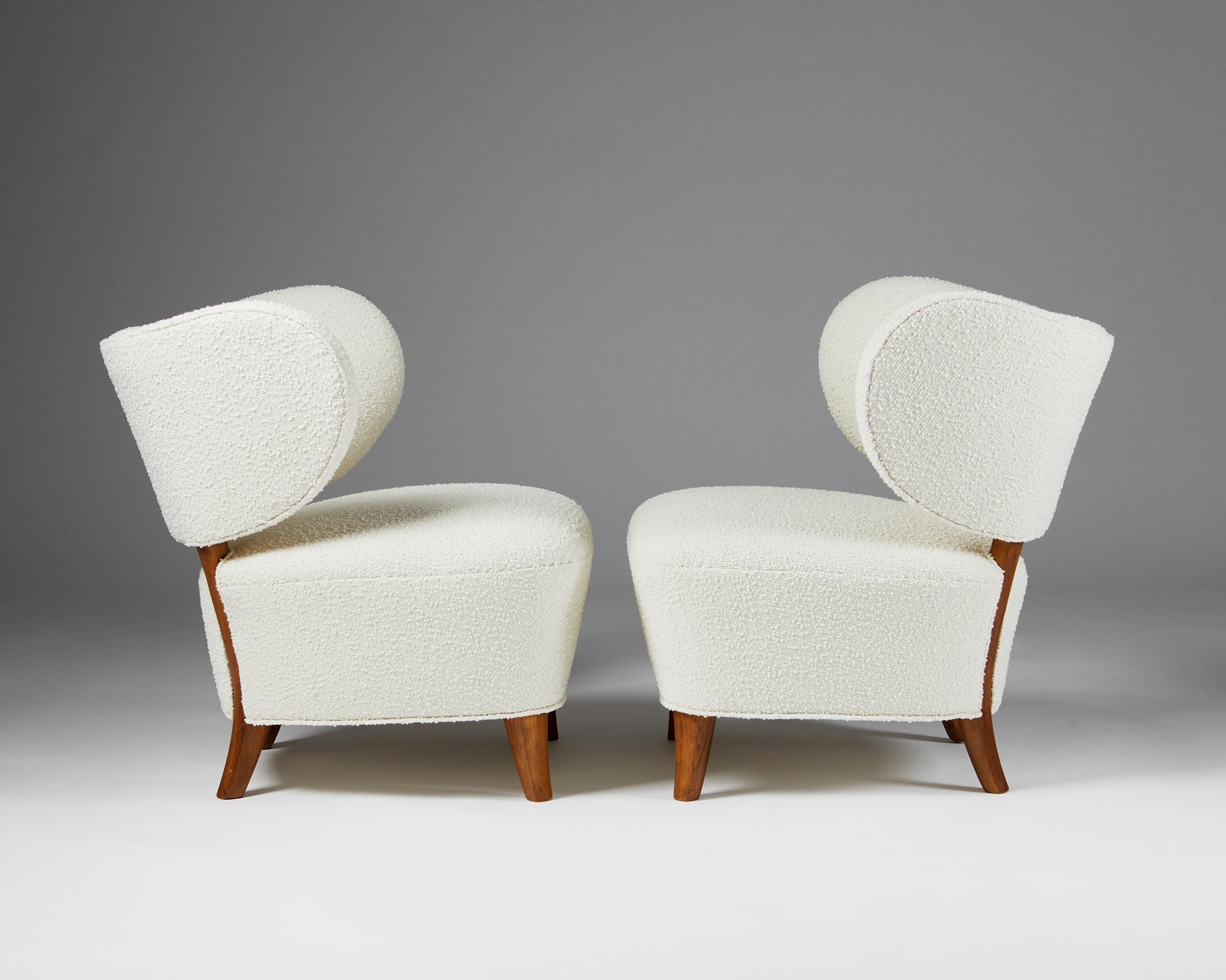 Laine Paire de fauteuils conçus par Otto Schulz pour Boet, Suède, années 1940 en vente