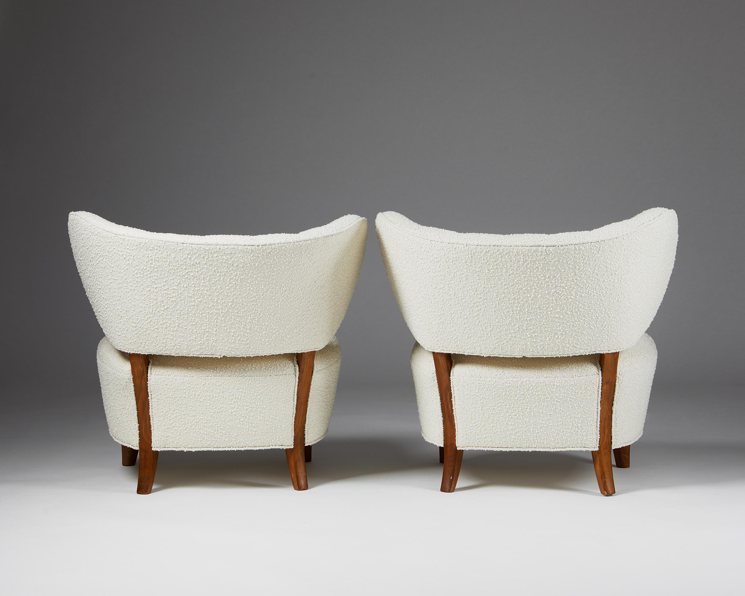 20th Century Pair of Easy Chairs Designed by Otto Schulz for Boet, Sweden, 1940s For Sale