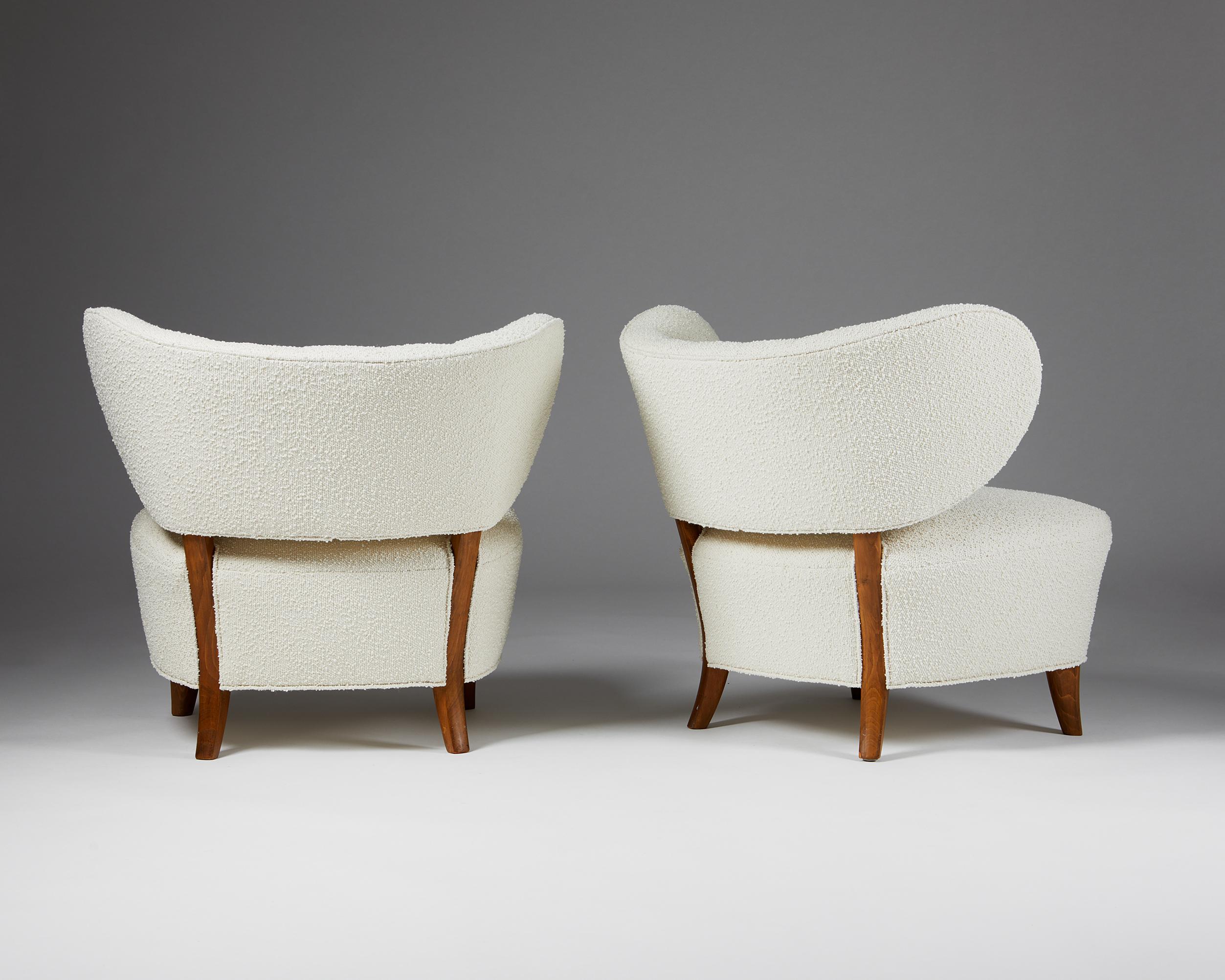 Wool Pair of Easy Chairs Designed by Otto Schulz for Boet, Sweden, 1940s