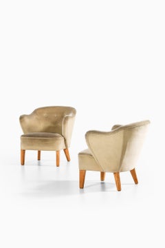 Pair of Easy Chairs in Ash Legs with Velvet Mohair by Flemming Lassen, 1940's