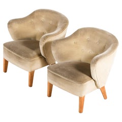 Paire de fauteuils en frêne avec mohair de velours de Flemming Lassen, années 1940