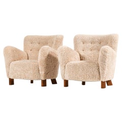 Easy Chairs aus Buche, neu gepolstert mit Schafsleder von Fritz Hansen, 1938, Paar