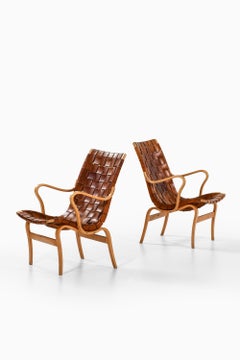 Pair of Easy Chairs in Birch & Original Leather Webbing by Bruno Mathsson, 1968