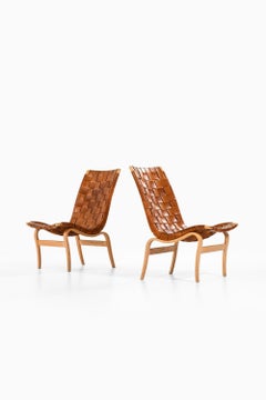 Pair of Easy Chairs in Birch & Original Leather Webbing by Bruno Mathsson, 1968