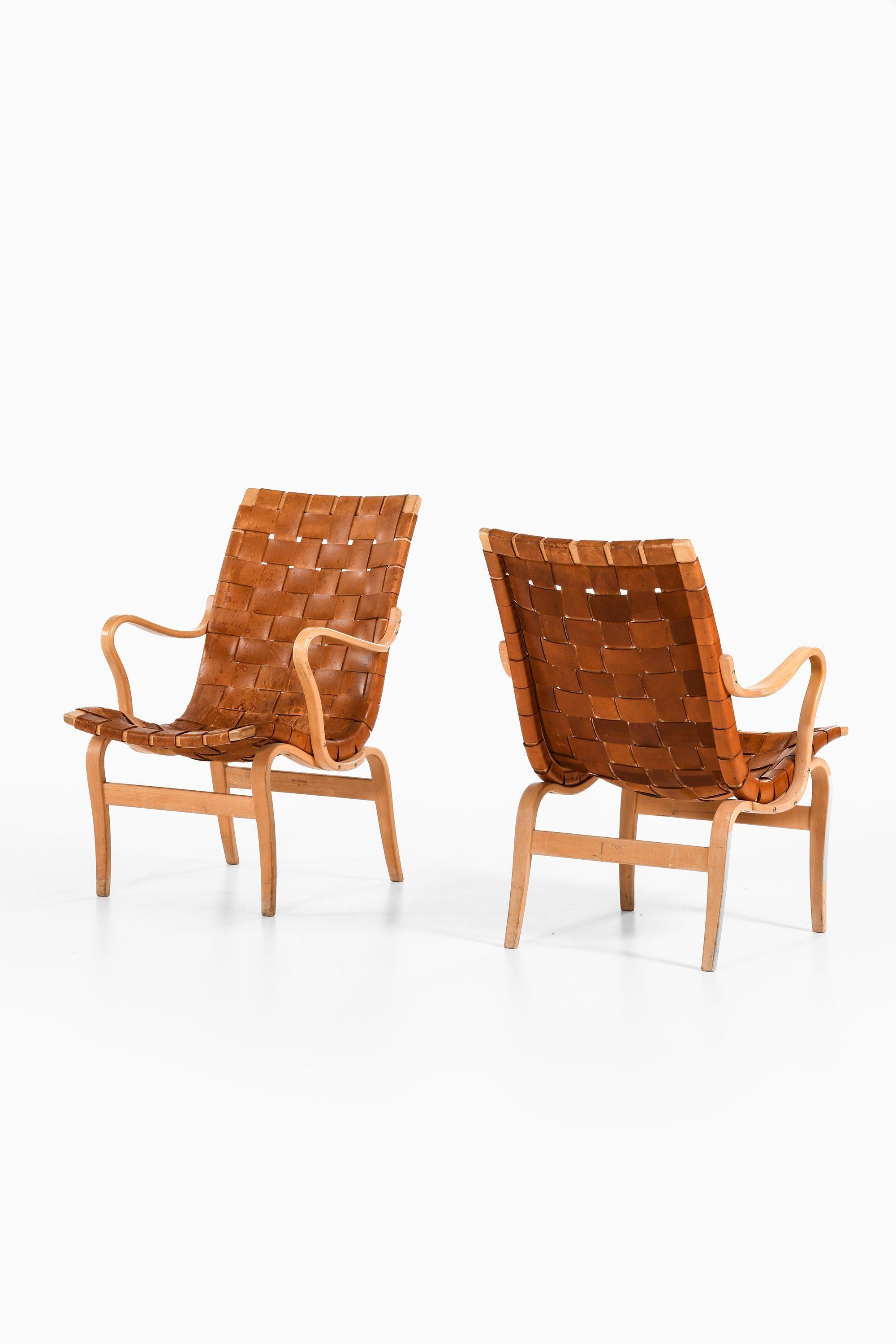 Sessel ohne Armlehne aus Birke und Original-Leder Webbing von Bruno Mathsson, 1968, Paar (Skandinavische Moderne) im Angebot