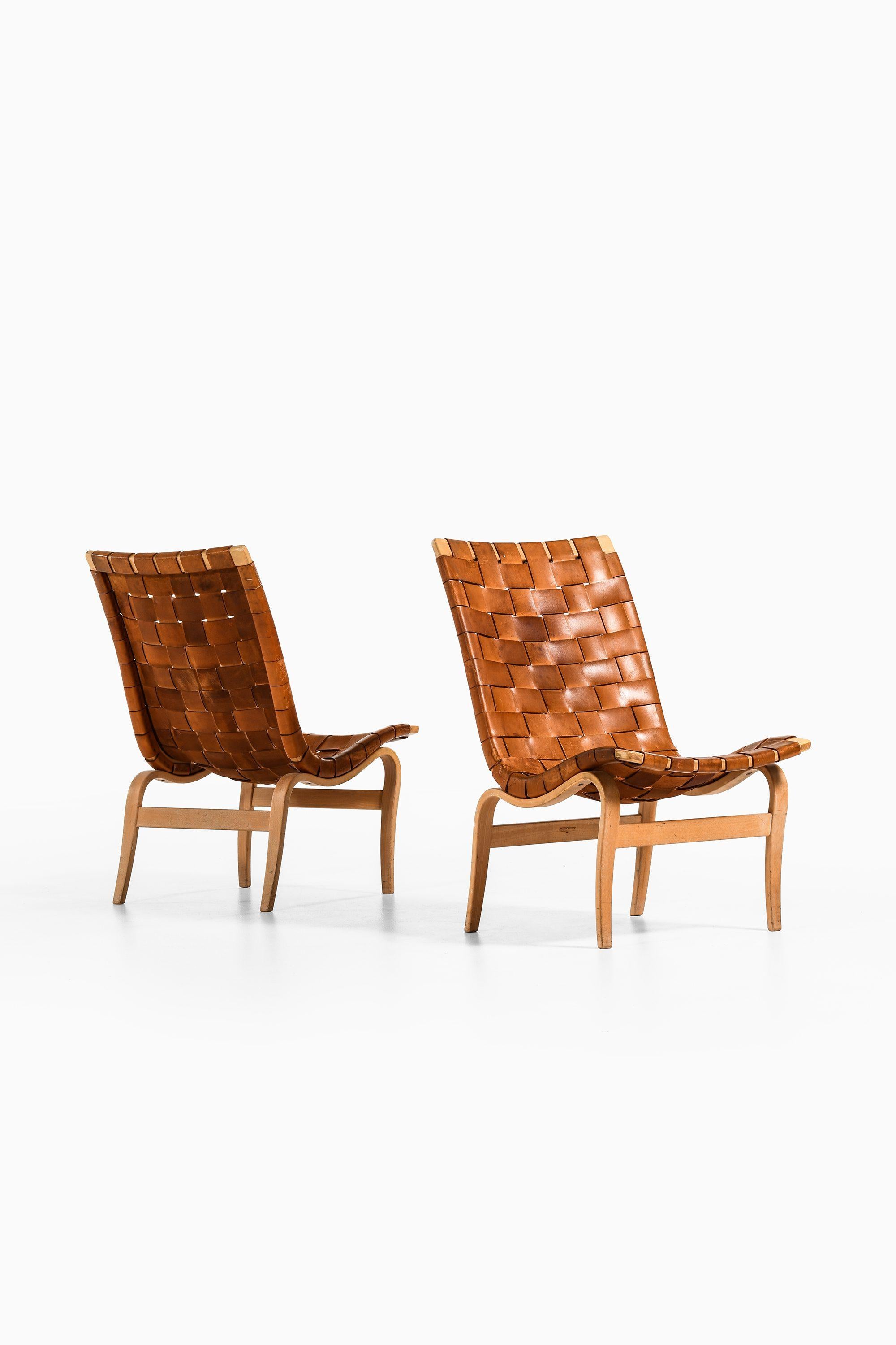 Sessel ohne Armlehne aus Birke und Original-Leder Webbing von Bruno Mathsson, 1968, Paar (Schwedisch) im Angebot