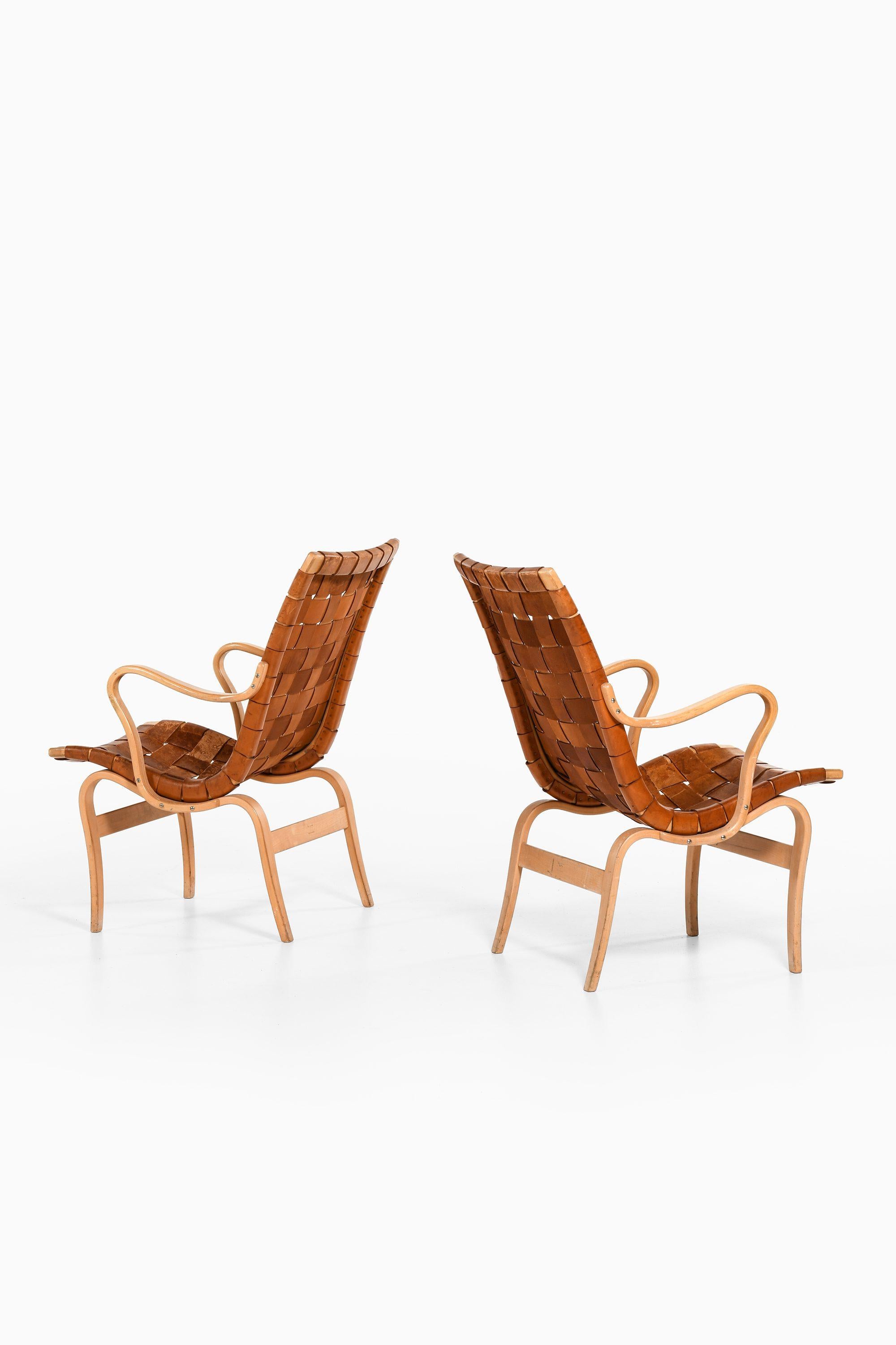 Sessel ohne Armlehne aus Birke und Original-Leder Webbing von Bruno Mathsson, 1968, Paar (Schwedisch) im Angebot