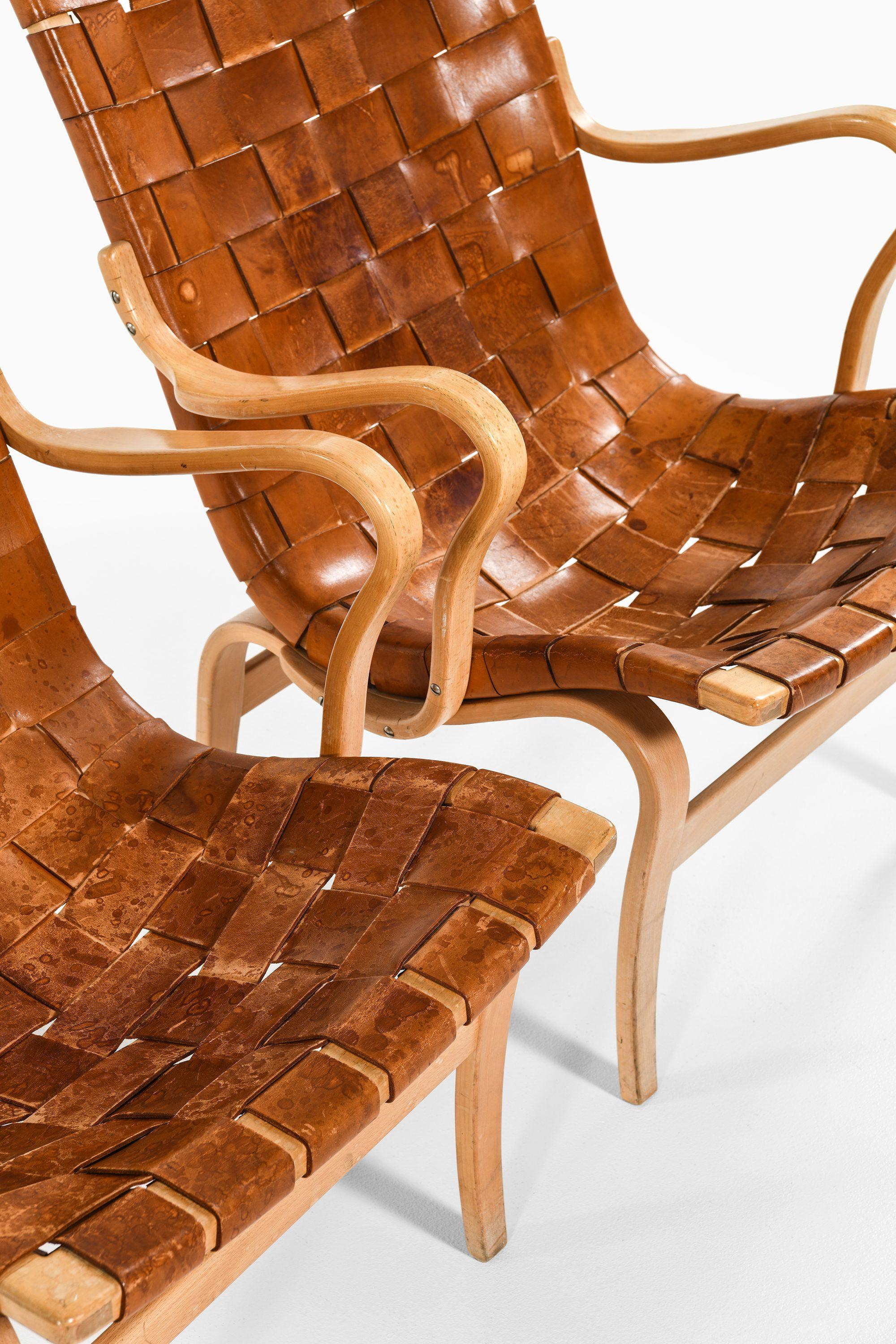 Sessel ohne Armlehne aus Birke und Original-Leder Webbing von Bruno Mathsson, 1968, Paar im Zustand „Gut“ im Angebot in Limhamn, Skåne län