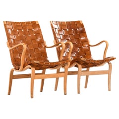 Sessel ohne Armlehne aus Birke und Original-Leder Webbing von Bruno Mathsson, 1968, Paar