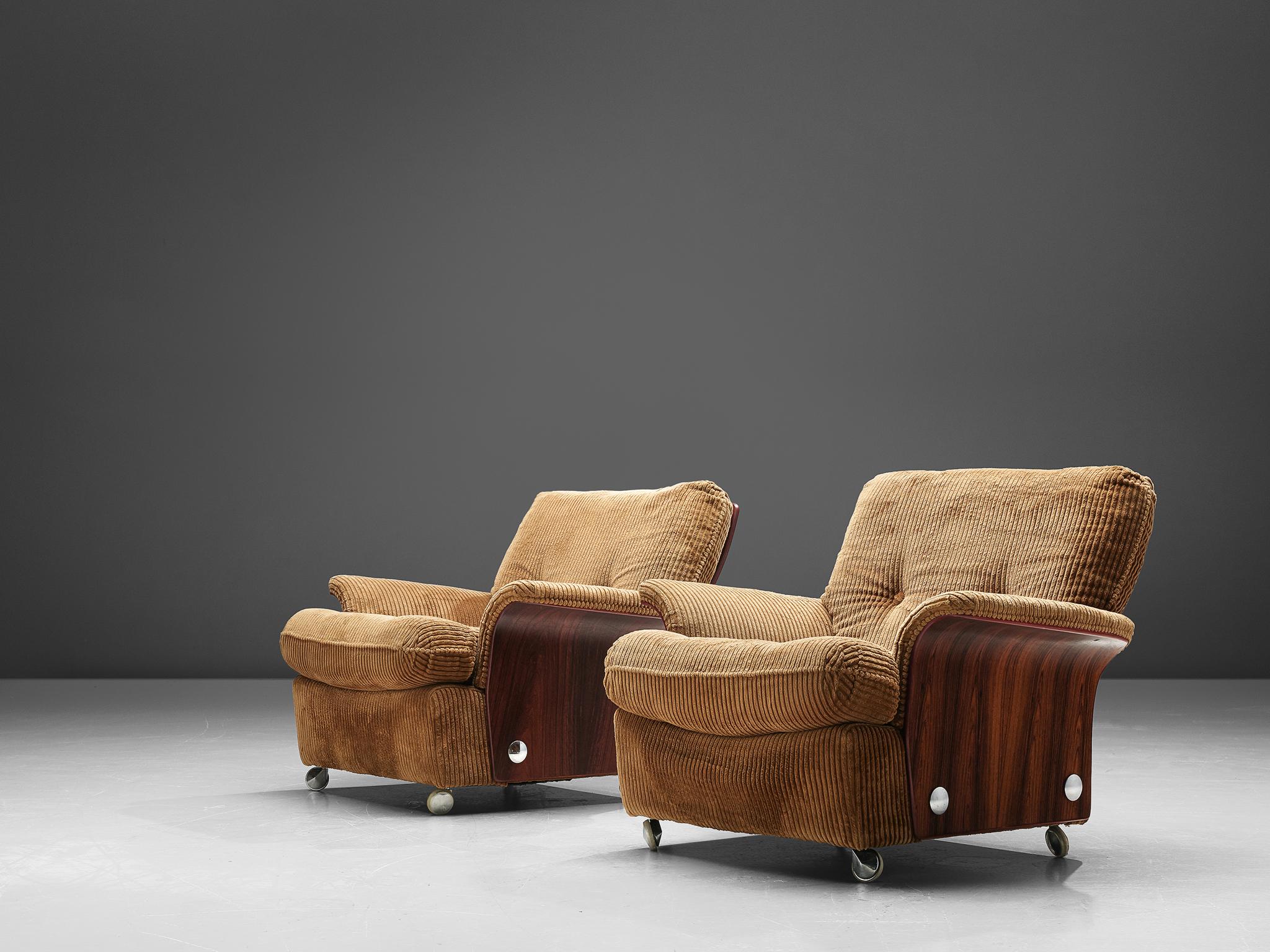 European Pair of Easy Chairs in Light Brown Corduroy