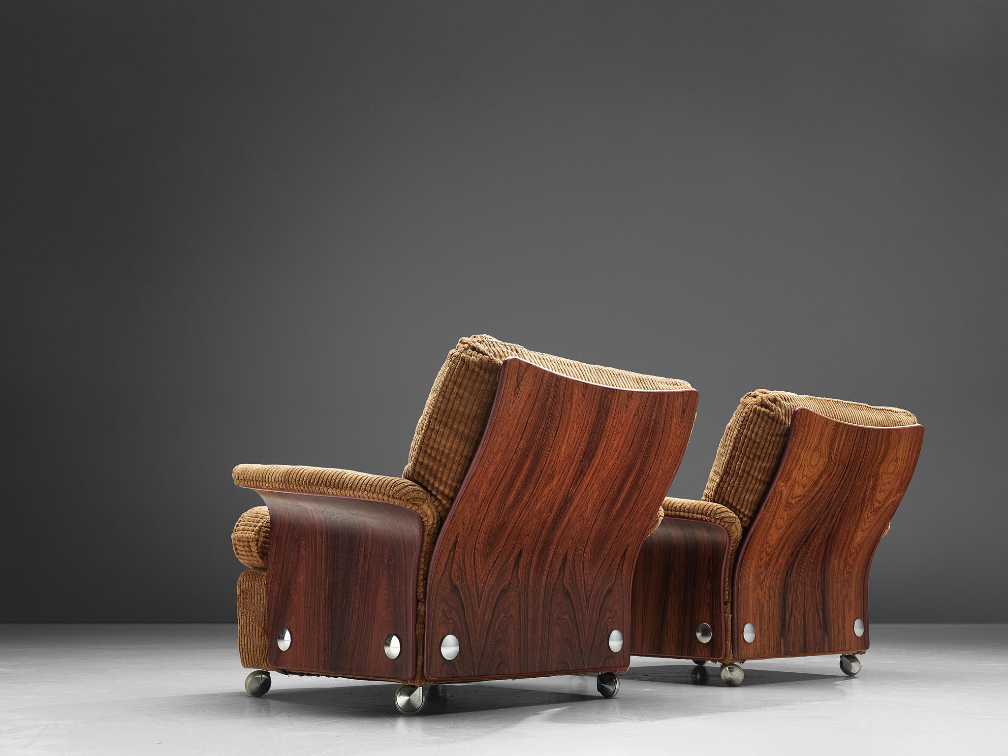 20th Century Pair of Easy Chairs in Light Brown Corduroy