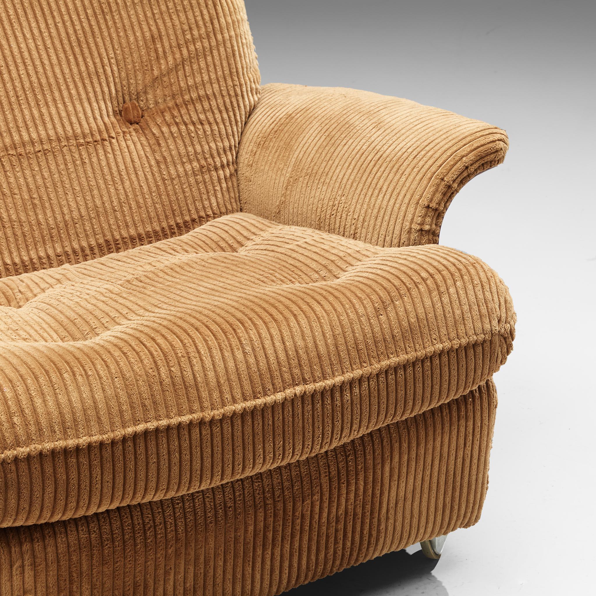 Pair of Easy Chairs in Light Brown Corduroy 1