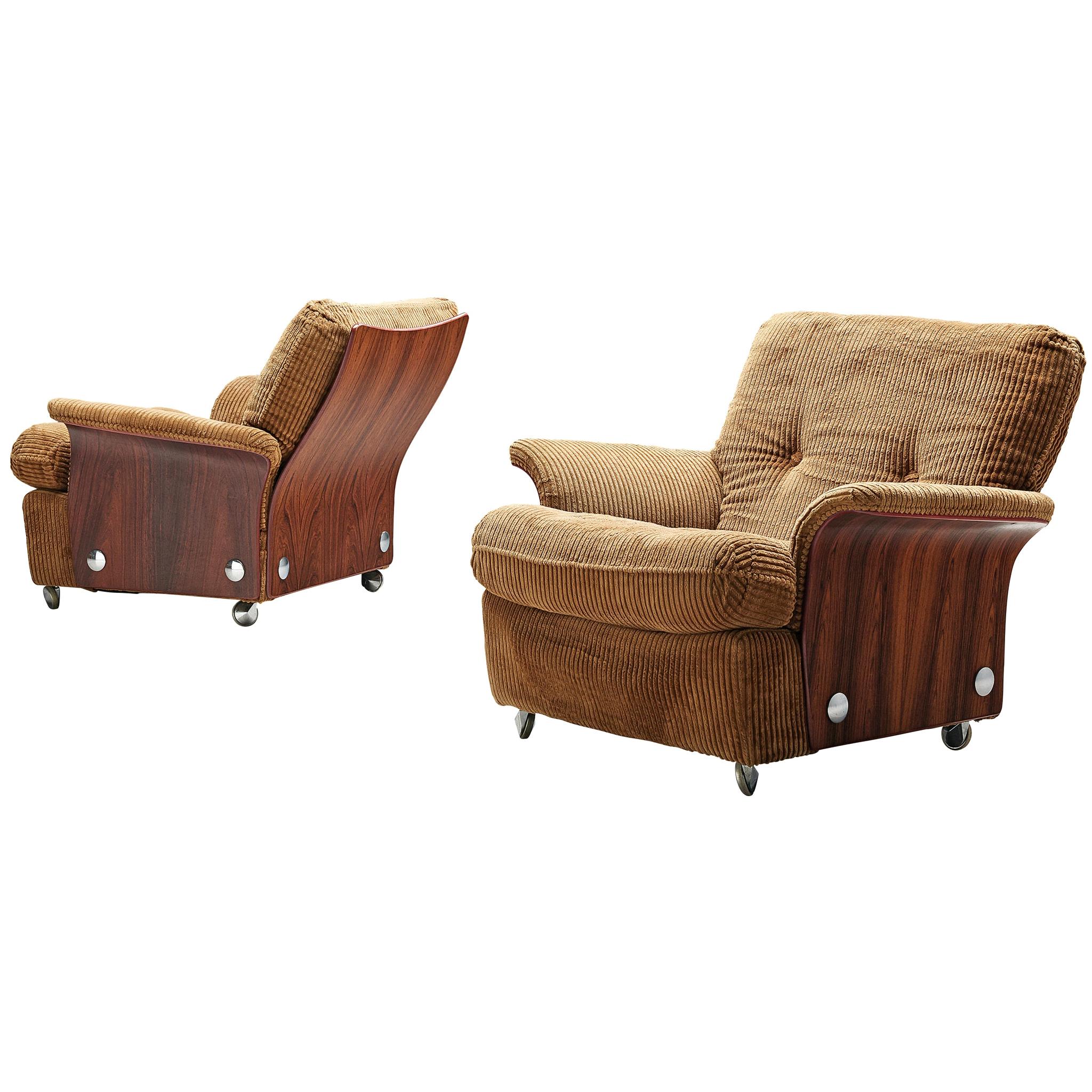 Pair of Easy Chairs in Light Brown Corduroy