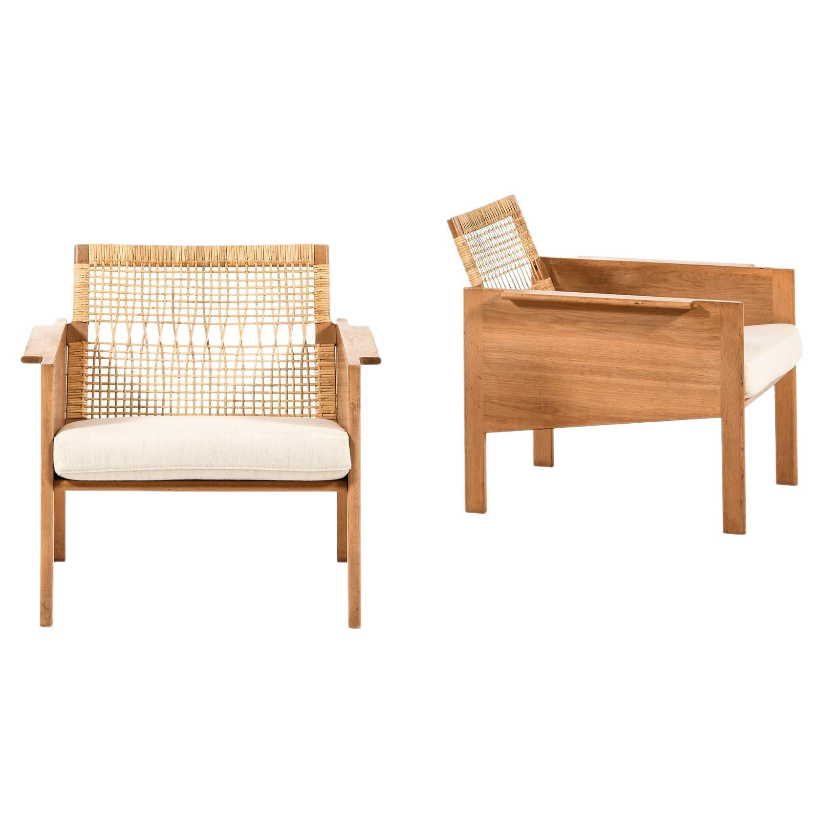 Coppia di poltrone in Oak e canna di Kai Kristiansen, 1965 in vendita