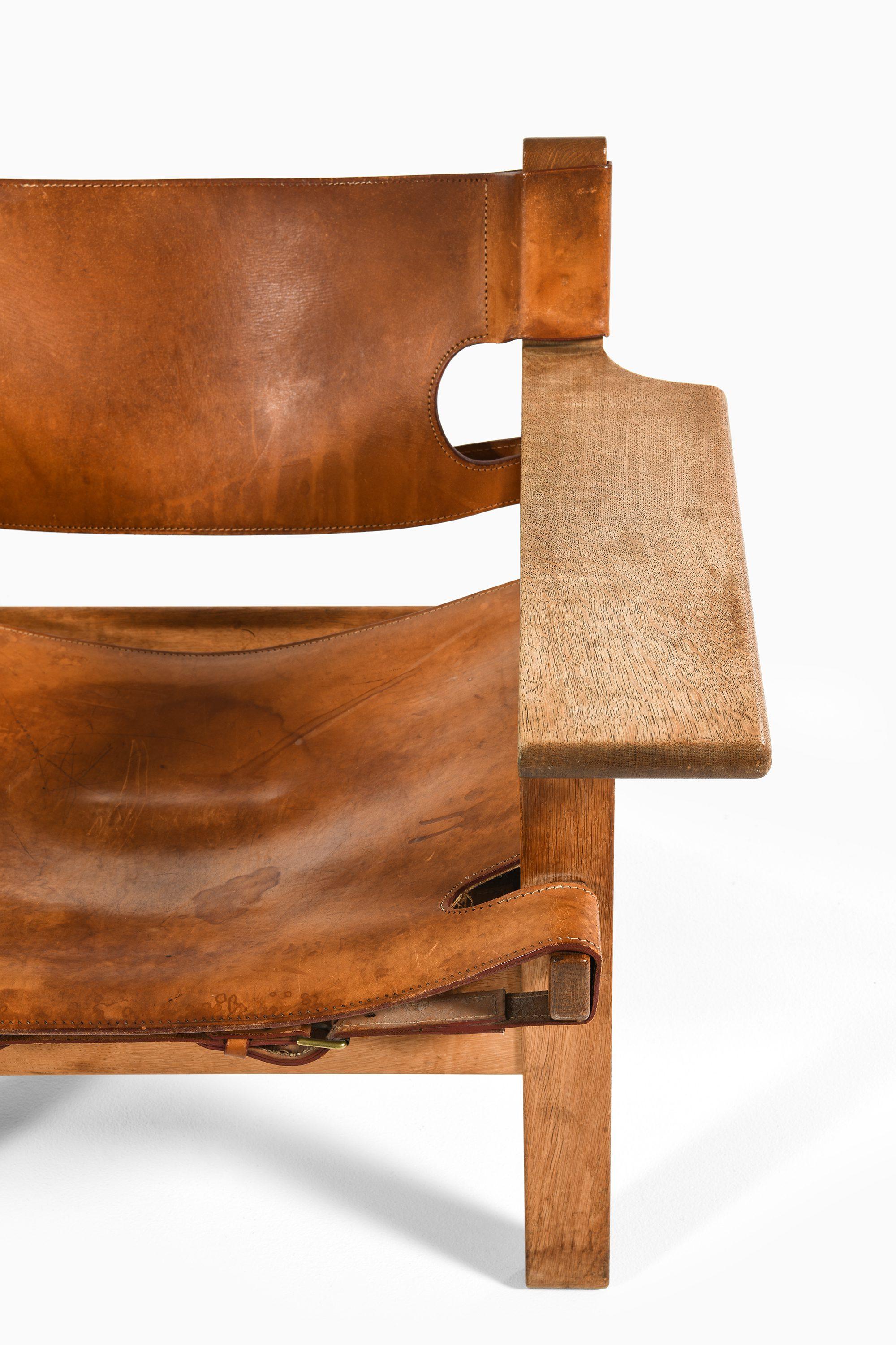 Chêne Paire de fauteuils en Oak et cuir Brown Cognac par Børge Mogensen, années 1950 en vente