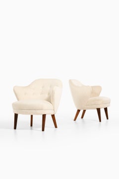 Pair of Easy Chairs in Oak Legs w/ Reupholstered in Gabriel Savak Plain, 1940's