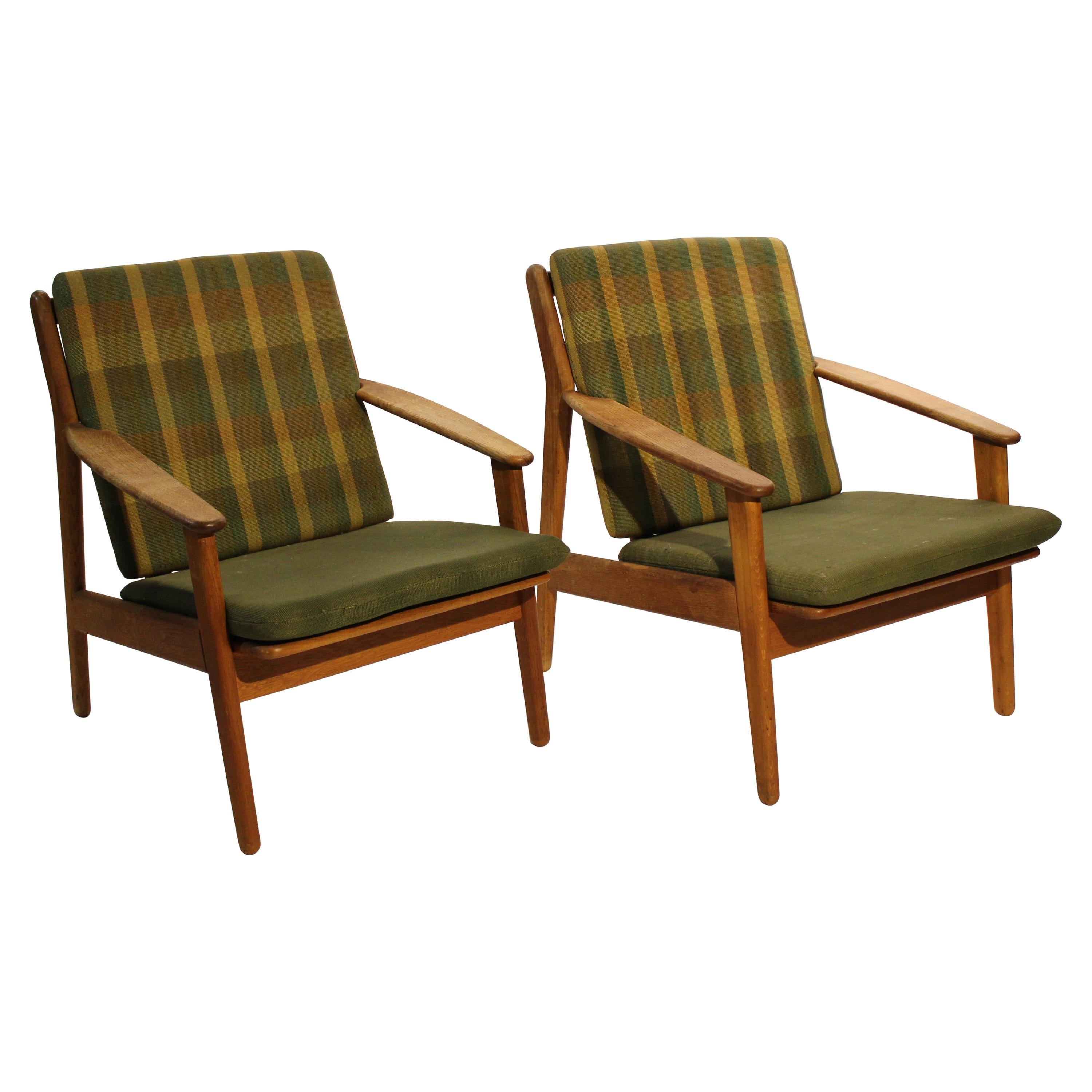 Pair of Easy Chairs in Oak, Model J55, by Poul M. Volther for FDB, 1961