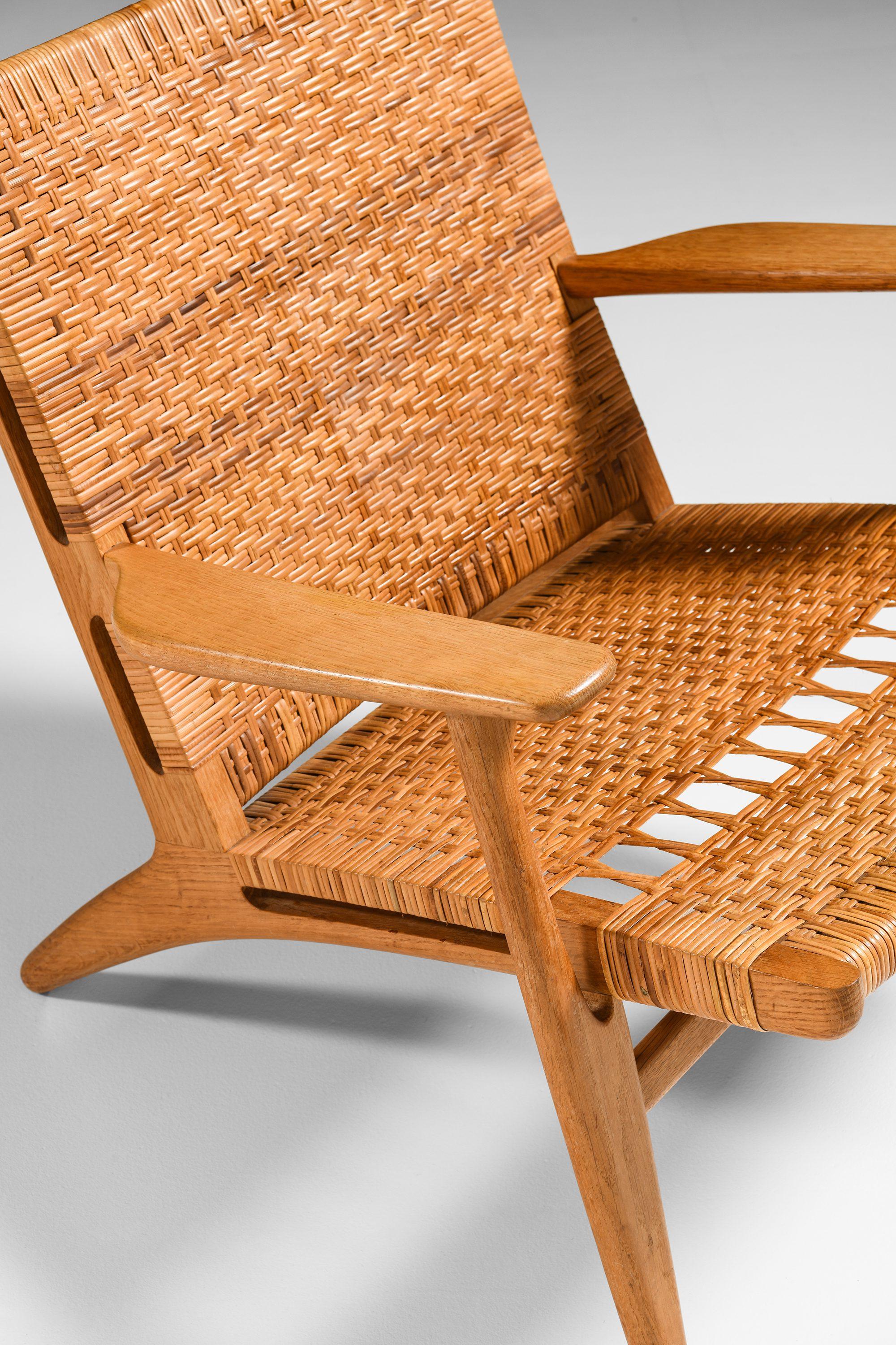 Quercia Coppia di poltrone in Oak, canna intrecciata di Hans Wegner, 1949 in vendita