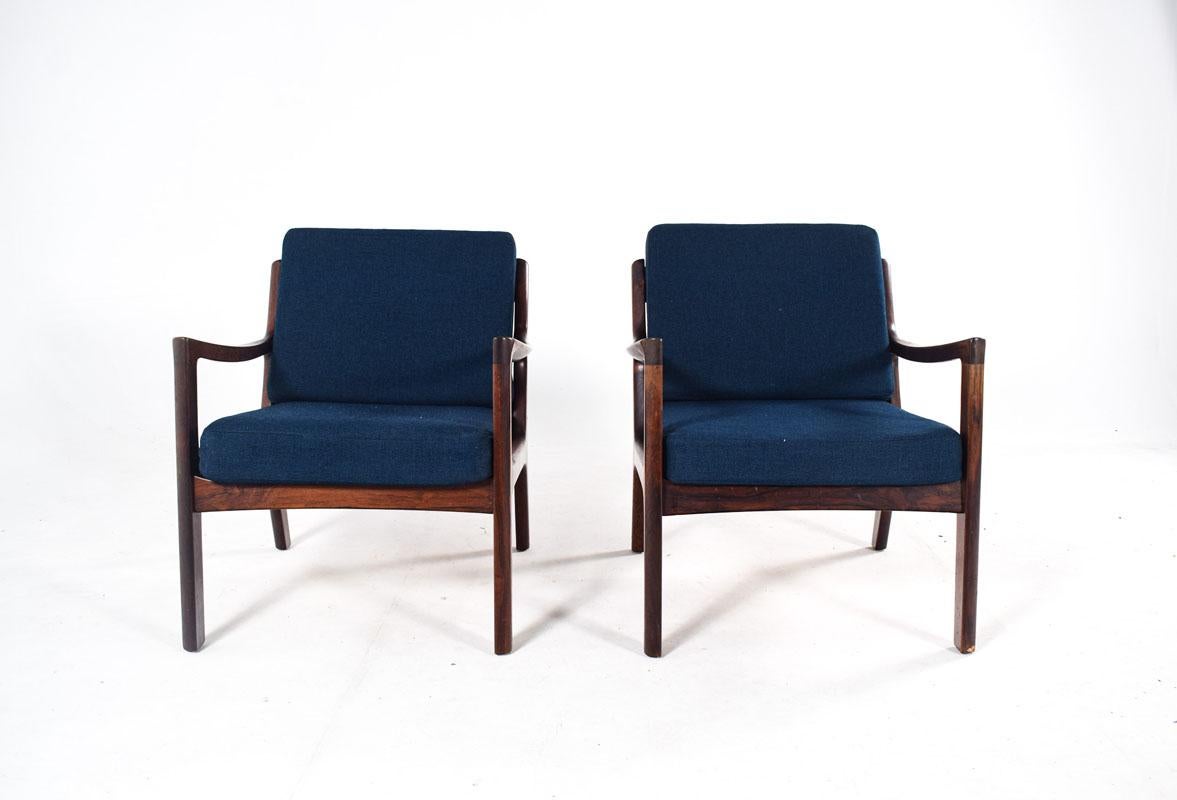 Mid-Century Modern Pair of Easy Chairs in Rosewood by Ole Wanscher for France & Son, 1950s
