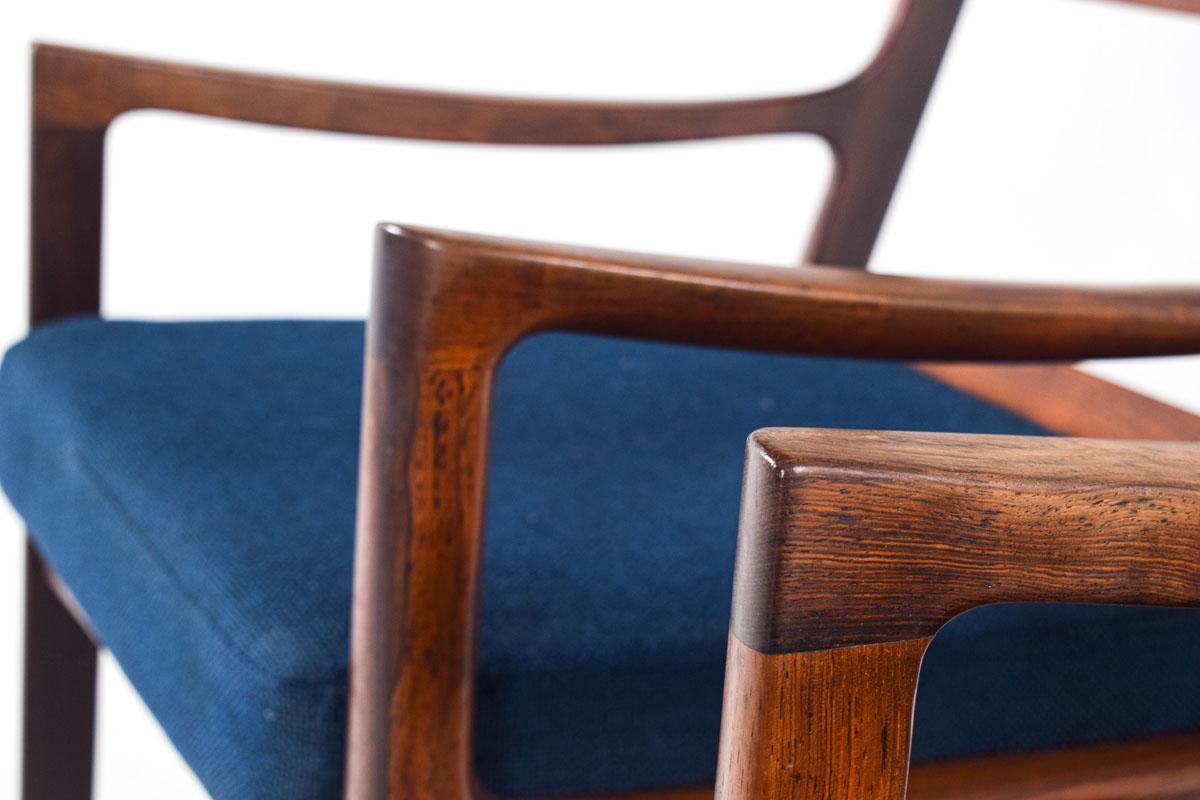 Fabric Pair of Easy Chairs in Rosewood by Ole Wanscher for France & Son, 1950s