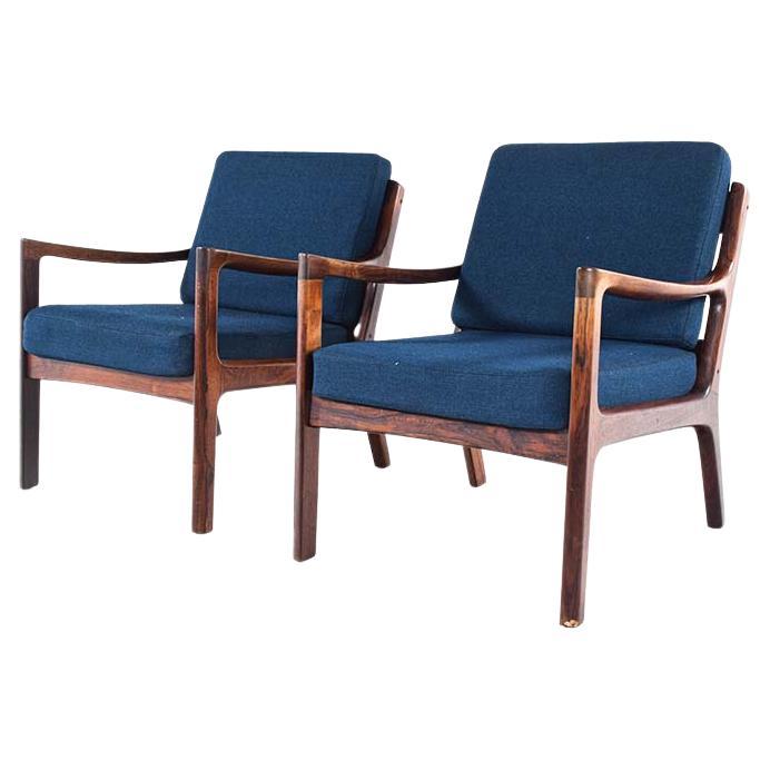 Pair of Easy Chairs in Rosewood by Ole Wanscher for France & Son, 1950s