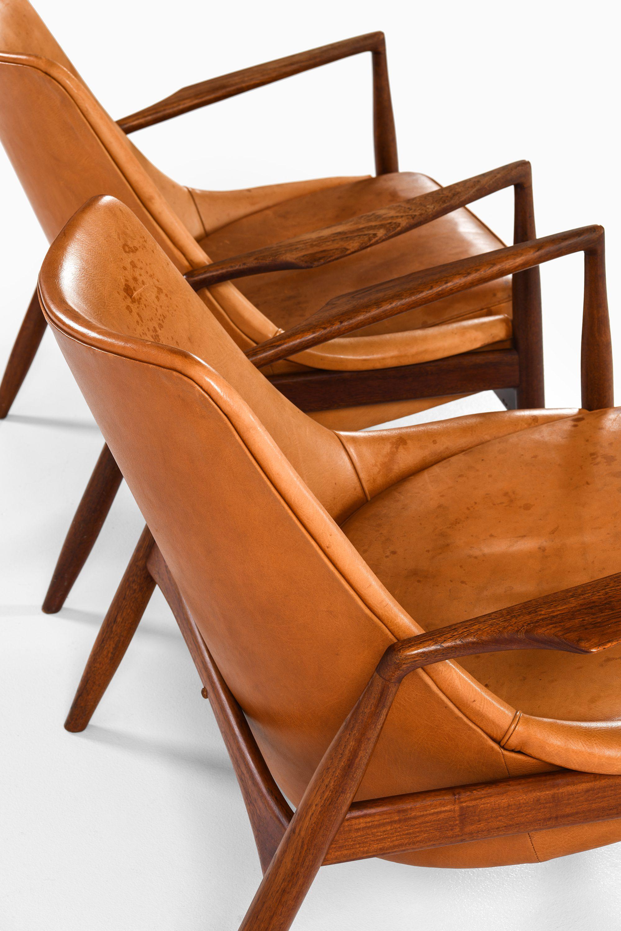 Coppia di poltrone in teak e pelle di Ib Kofod-Larsen, anni '50 in vendita 5