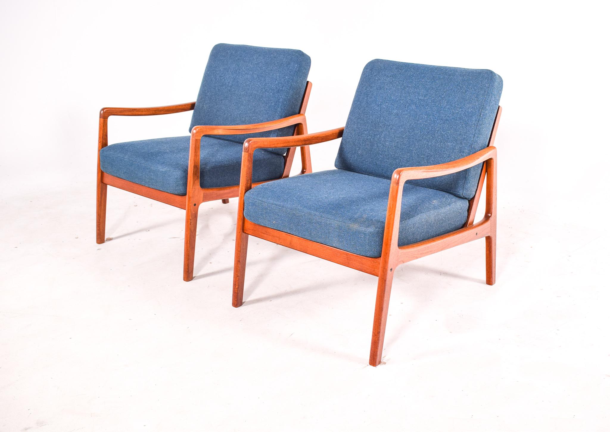 Mid-Century Modern Pair of Easy Chairs in Teak by Ole Wanscher for France & Son, 1950s