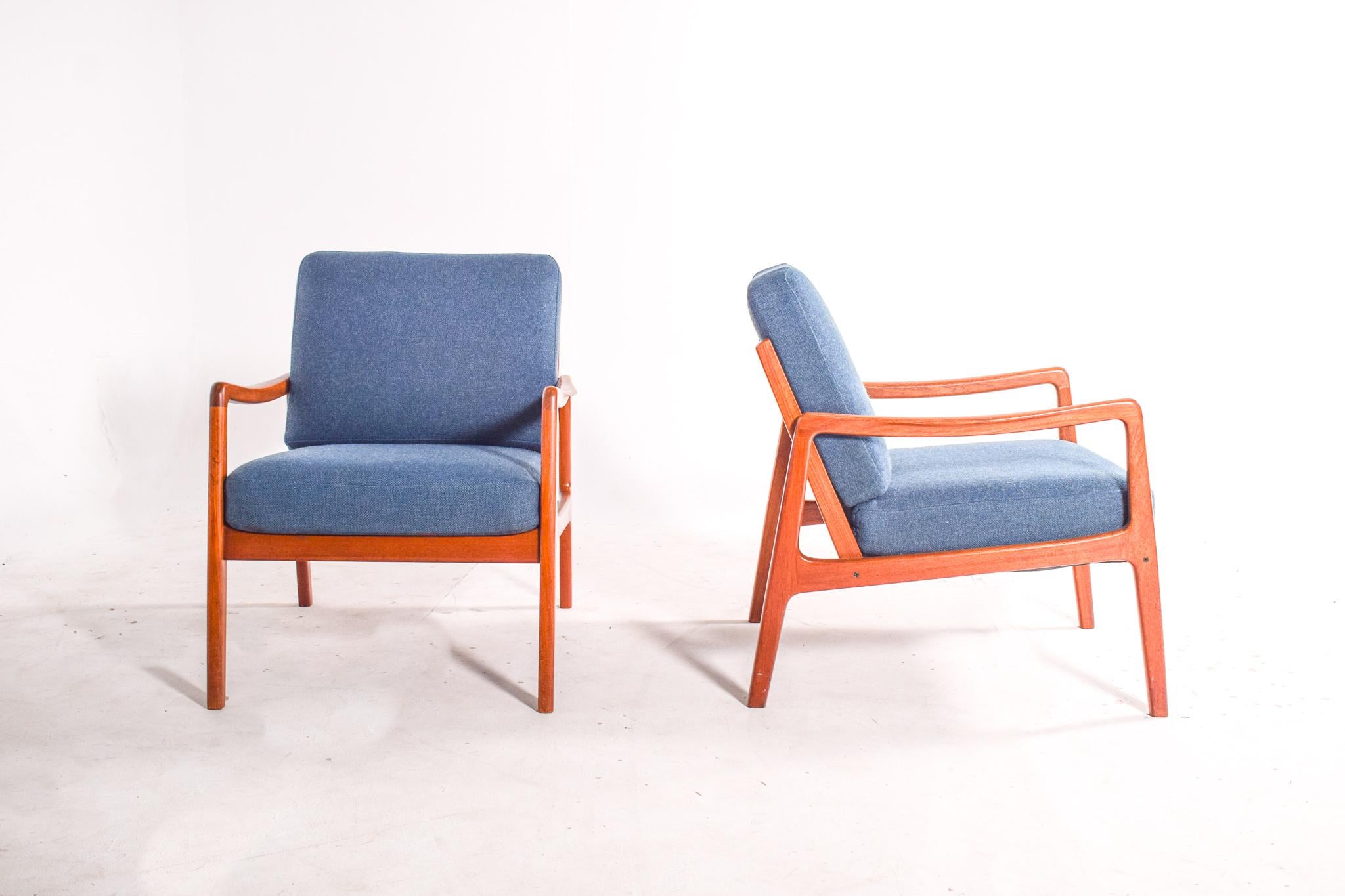 Danish Pair of Easy Chairs in Teak by Ole Wanscher for France & Son, 1950s