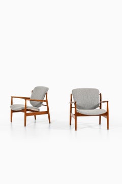 Pair of Easy Chairs in Teak & Reupholstered in Kvadrat Fabric by Finn Juhl, 1956