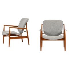 Pair of Easy Chairs in Teak & Reupholstered in Kvadrat Fabric by Finn Juhl, 1956
