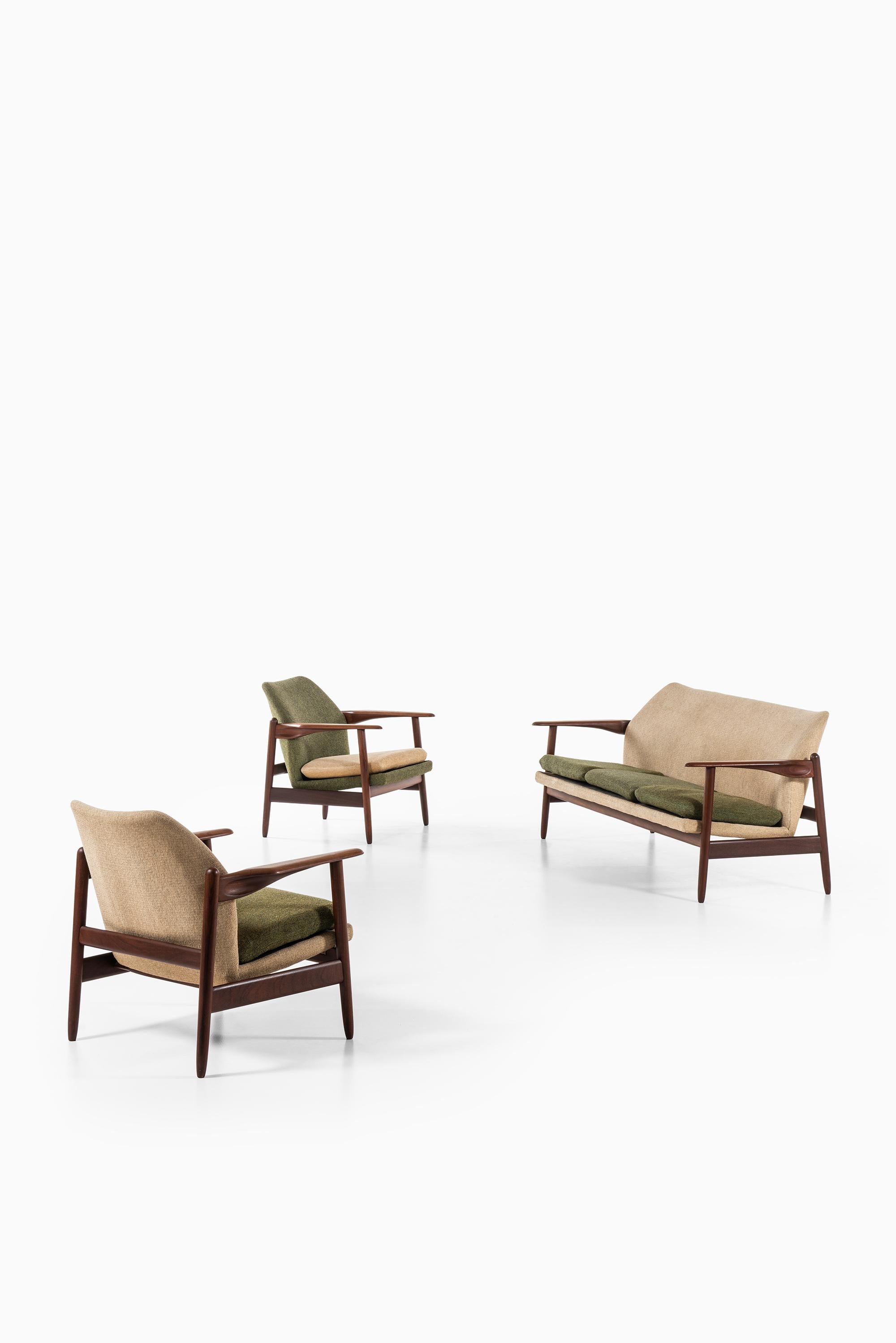 Fabric Pair of Easy Chairs Produced in Denmark