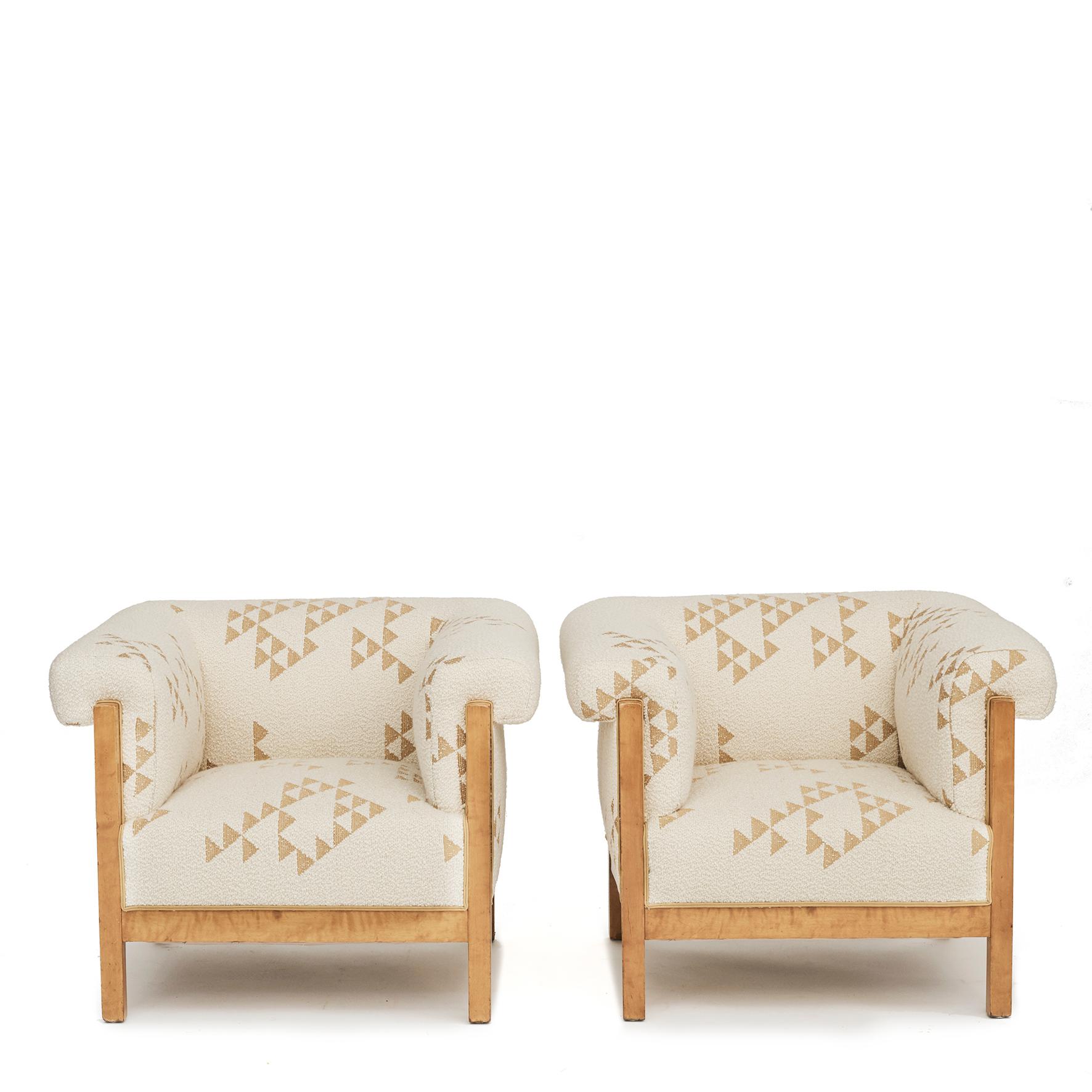 Pair of Vintage Easy Chairs In Birch and  Wool Fabric  