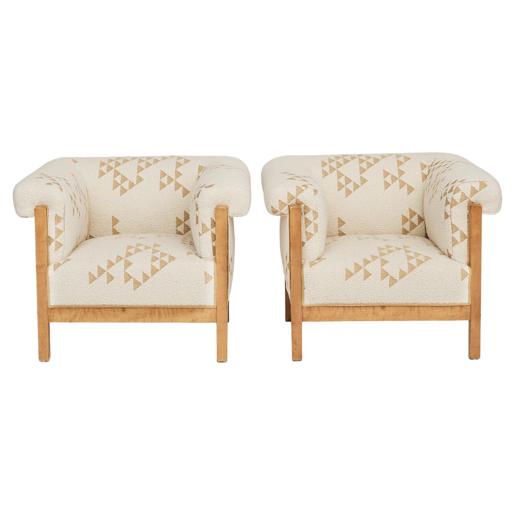 Paar Vintage Easy Chairs aus Birke und  Wolle Stoff  "Schwedische Gnade" im Angebot