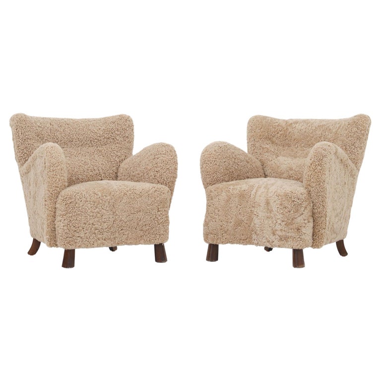 Pair of Easy Chairs with Lambswool at 1stDibs